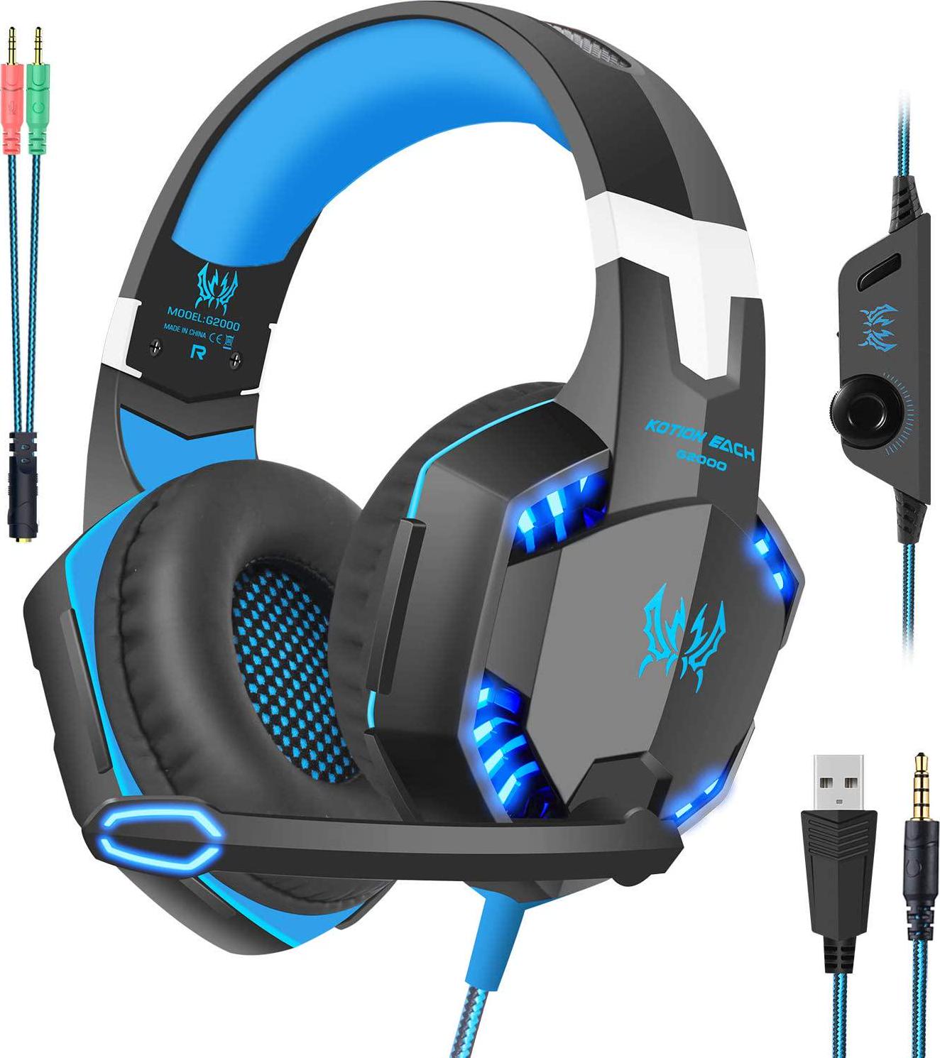 ENVEL, Gaming Headset with Mic for Xbox One,PC,PS4,Over-Ear Headphones with Volume Control LED Light Cool Style Stereo,Noise Reduction for Laptops,Smartphone,Computer,Nintendo Switch