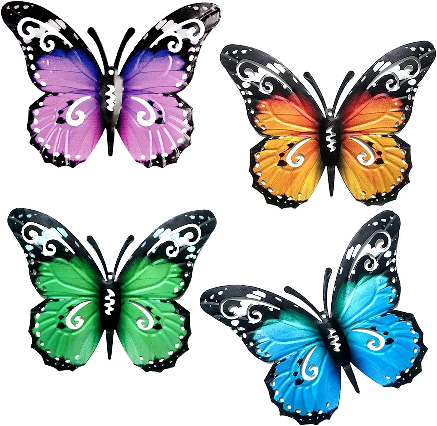TGAHTMI, Garden Butterfly Ornaments Large Metal Garden Fence Decorations Butterfly Wall Art Decorations Outdoor Decor for Home Yard, Fence, Garden,Sheds Hanging (Blue + Yellow + Purple + Green)