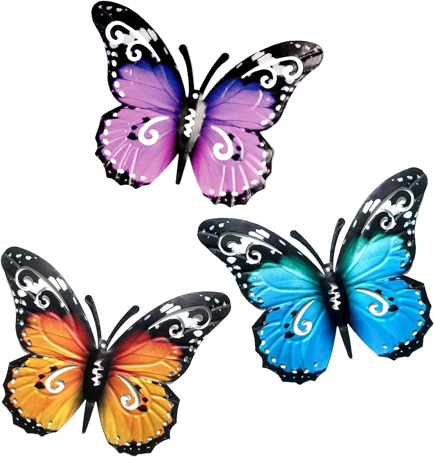 TGAHTMI, Garden Butterfly Ornaments Large Metal Garden Fence Decorations Butterfly Wall Art Decorations Outdoor Decor for Home Yard, Fence, Garden,Sheds Hanging (Blue + Yellow+Purple)