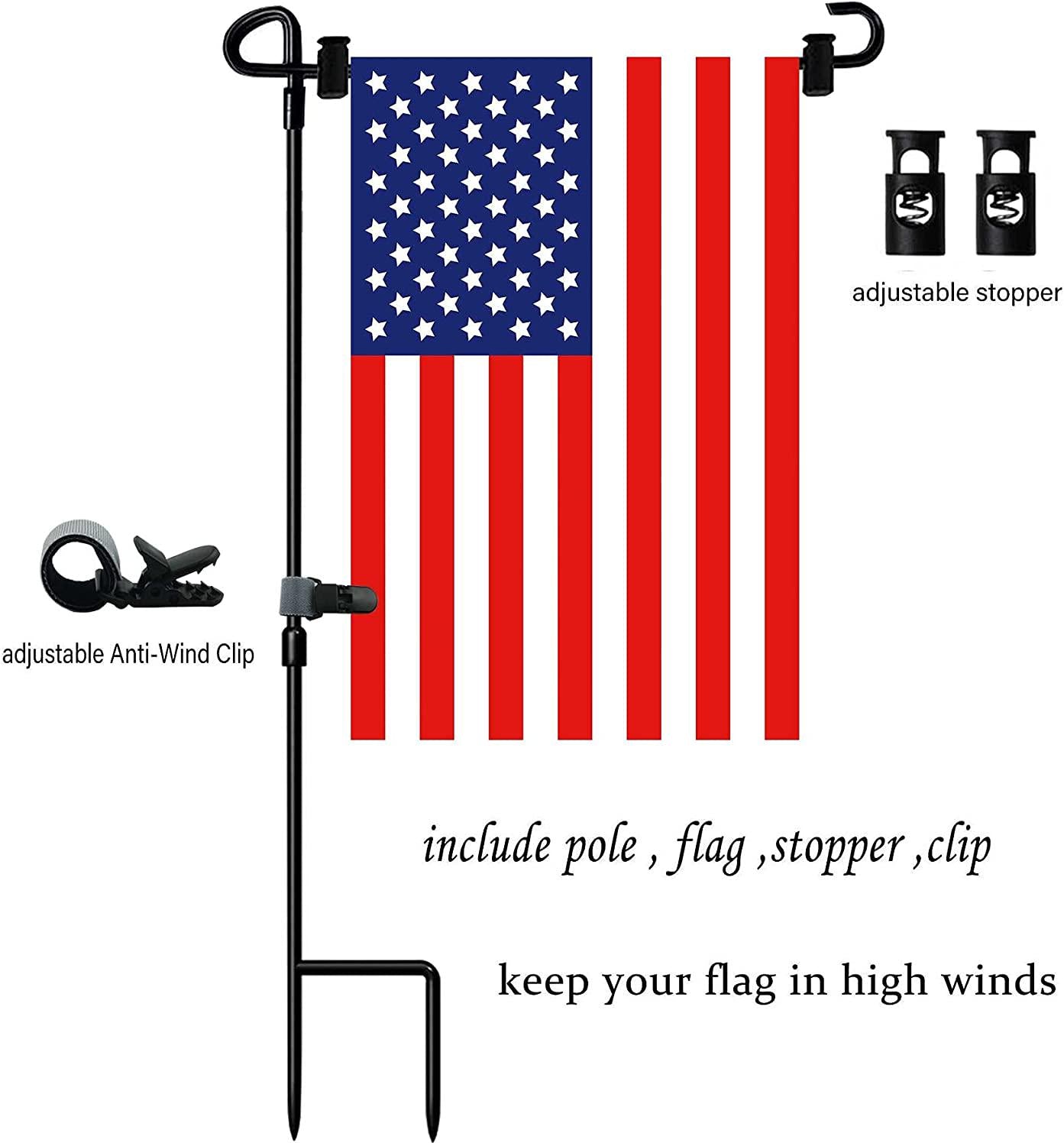 BOUTIQUE_GOODS, Garden Flag Stand-Holder-Pole with Garden Flag Stopper and Anti-Wind Clip 36.3 H x 16.5 W Keep Your Flags from Flying Away in High Winds American Flag