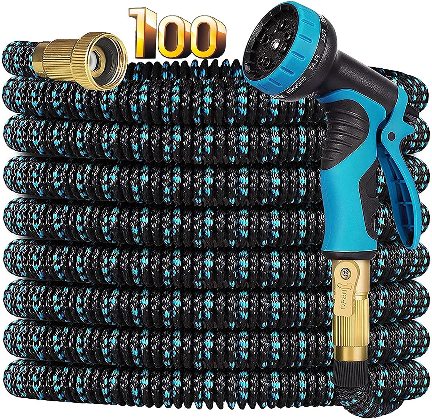 Wuciray, Garden Hose Expandable, Wuciray 100Ft(30M) Retractable Water Hose with 10 Function Spray Gun, 3/4" Solid Extra-Strong Solid Brass Connectors, High Pressure Garden Hoses Set with Durable 3-Layers Latex