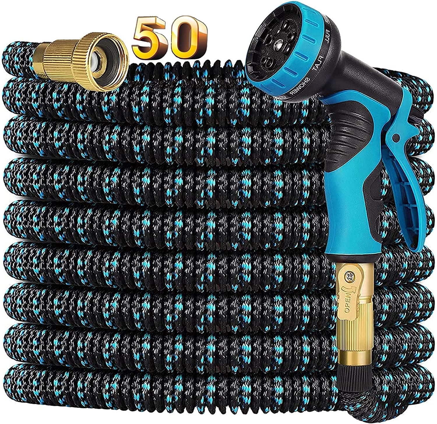 Wuciray, Garden Hose Expandable, Wuciray 50Ft(15M) Retractable Water Hose with 10 Function Spray Gun, 3/4" Solid Extra-Strong Solid Brass Connectors, High Pressure Garden Hoses Set with Durable 3-Layers Latex