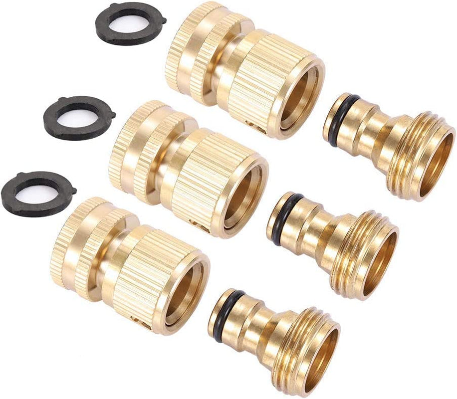 MaoFa, Garden Hose Quick Connector Brass Quick Hose End Connector Garden Hose Nozzle Connect Kit,Quick Disconnect Hose Fittings Male and Female(3Sets)