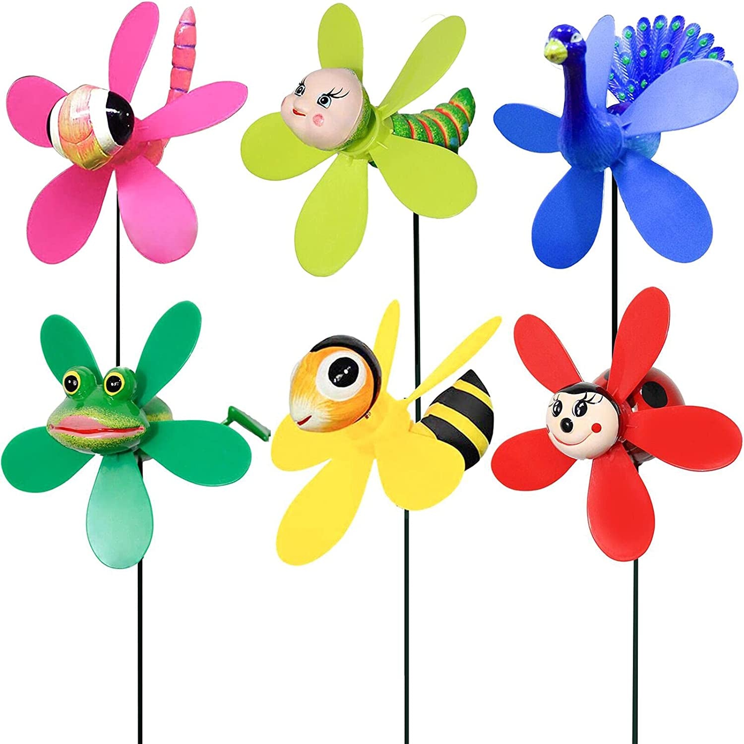 Allinus, Garden Pinwheels, 6 Pack Wind Spinners with Metal Stakes, Colorful Decor Pinwheels Windmills Whirligigs Kids Toys for Outdoor Indoor Garden Yard Lawn Patio Party Wedding Decorations