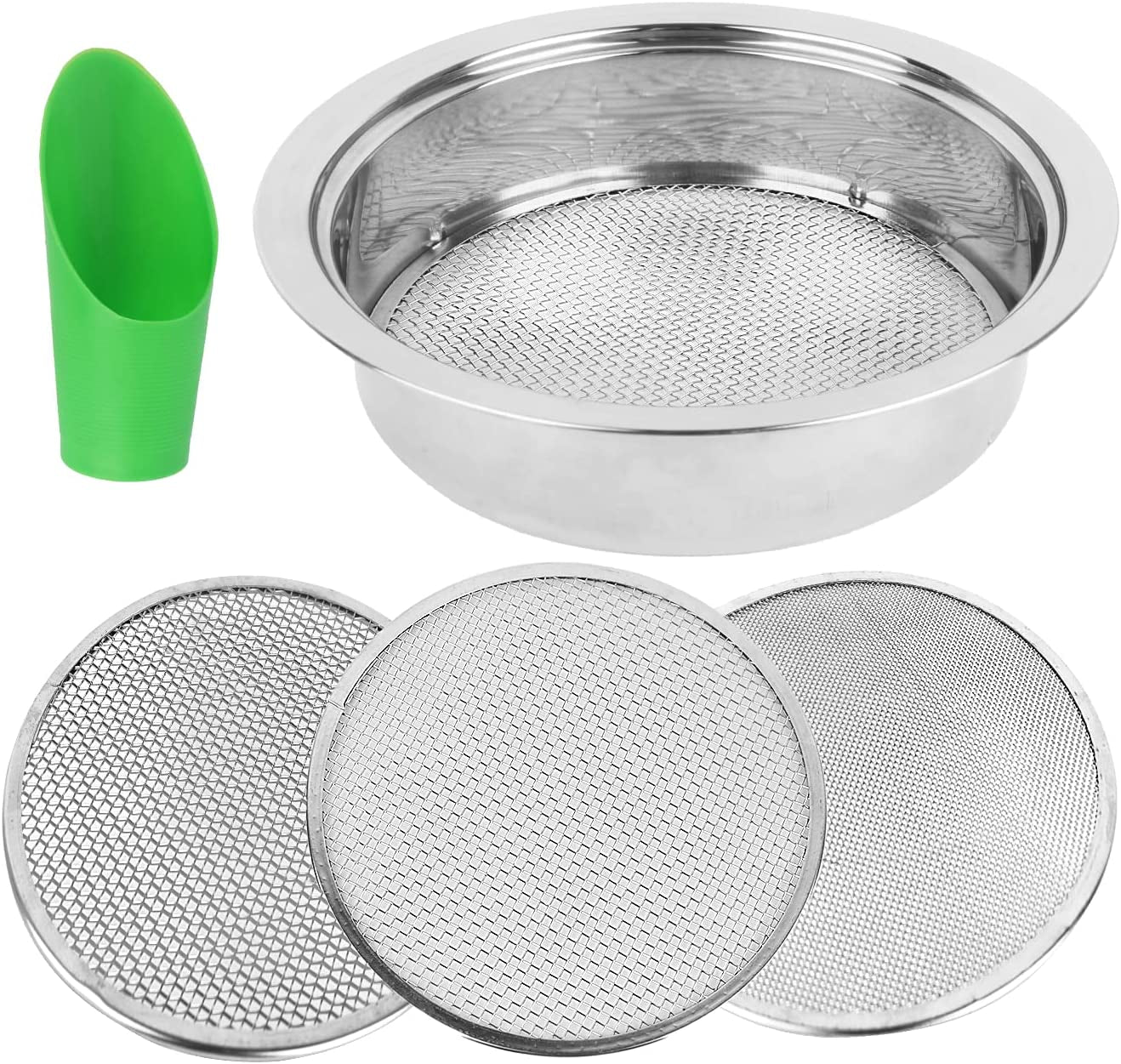 SOIL SIFTER, Garden Sieve Sifting Soil Sifter - Stainless Sieve,Φ9.5In Garden Sifter Interchangeable Sifting Pan Contain 3 Specification Soil Sieve,Soil Scoops Dirt Sifter for Sifting Soil,Peat Moss and More.