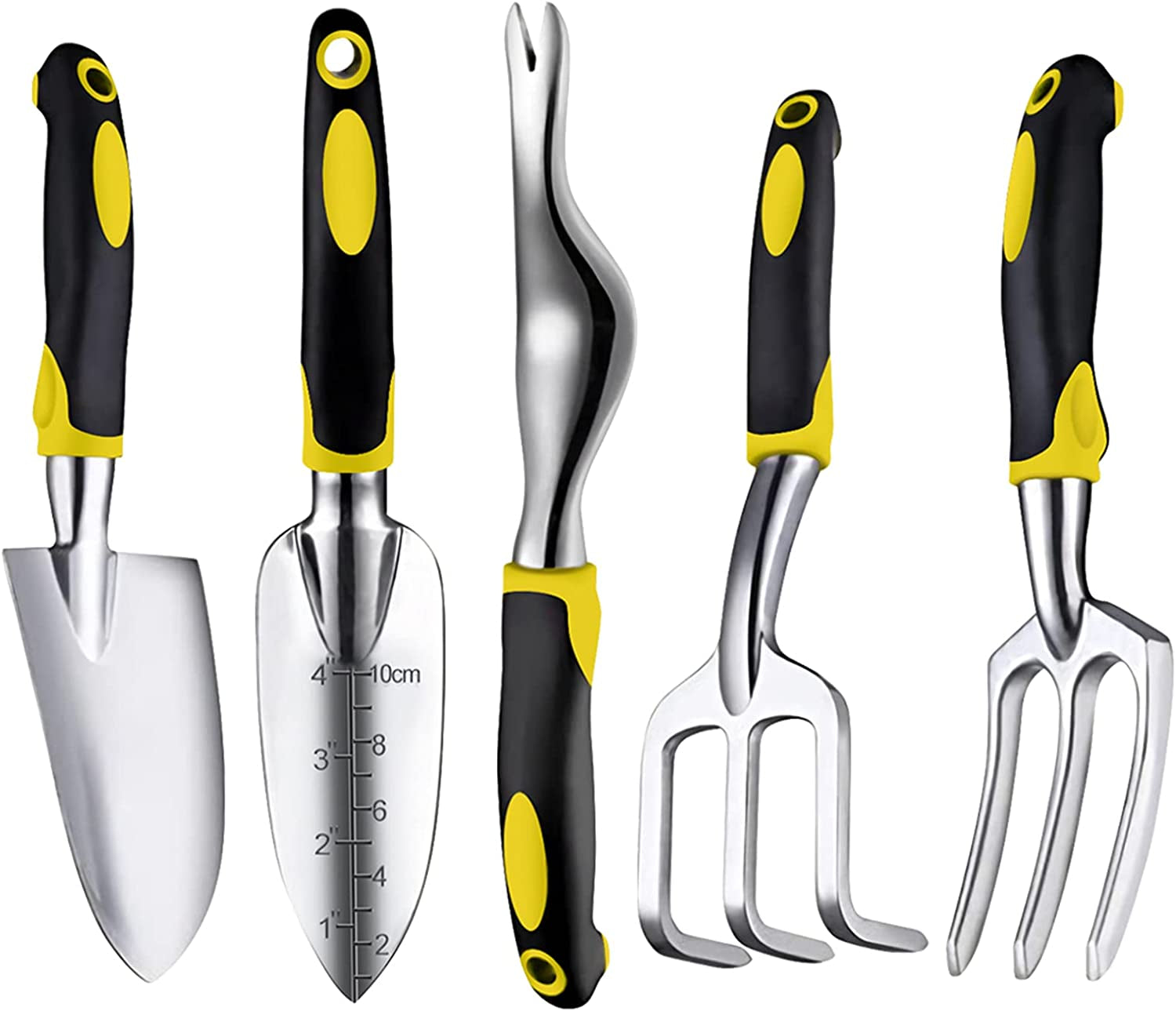 LUCHUNYA, Garden Tools Set, 5 Piece Heavy Duty Aluminum Gardening Tools Kit，Non-Slip Rubber Grip Gardening Tools for Man, Women (Yellow)