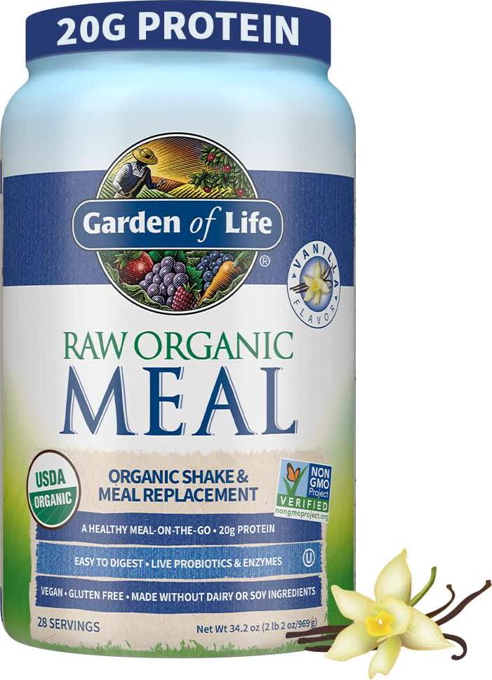 Garden of Life, Garden of Life Meal Replacement - Organic Raw Plant Based Protein Powder, Vanilla, Vegan, Gluten-Free, 34.2oz (969g) Powder