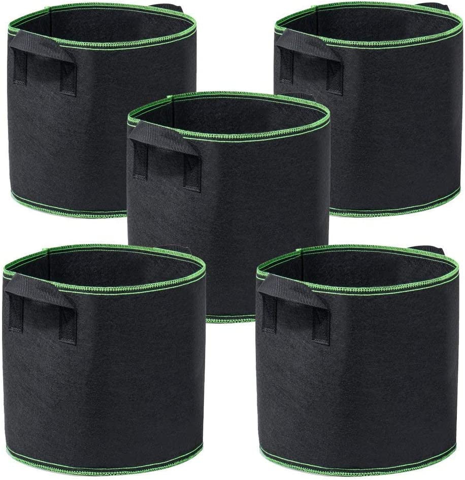 Garden4Ever, Garden4Ever 5-Pack 15 Gallon Grow Bags Heavy Duty Container Thickened Nonwoven Fabric Plant Pots with Handles