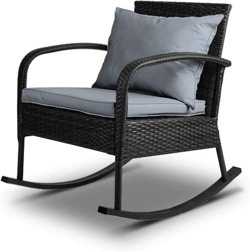 Gardeon, Gardeon Outdoor Resin Wicker Gardeon Rocking Chair with Cushions, Patio Yard Furniture Club Rocker Chair