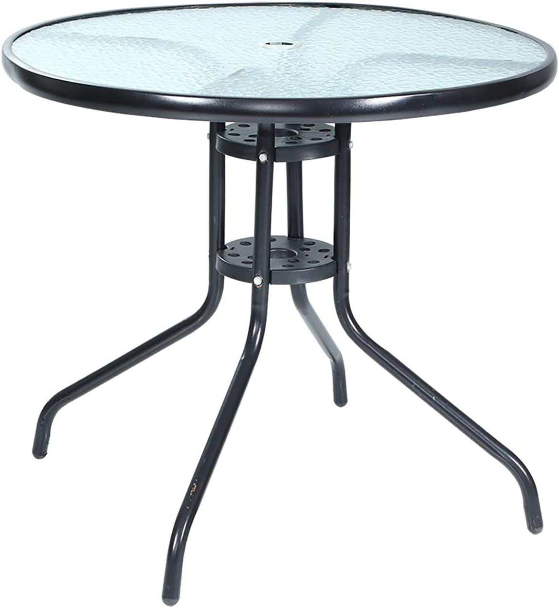 Gardeon, Gardeon Patio Bistro Table round Outdoor Coffee Table, round Tempered Glass Top with 45Mm Umbrella Hole, Bar Table with Metal Frame for Balcony Backyard Lawn and Garden