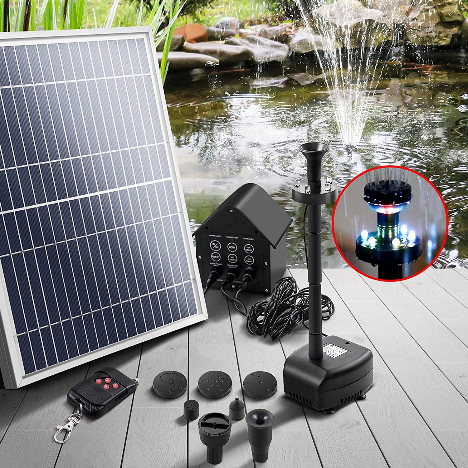 Gardeon, Gardeon Solar Fountain with 9V Water Fountain Pump and LED Light, Bird Bath Water Pump, Feature for Garden, Pool and Pond 300L/H Flow Rate