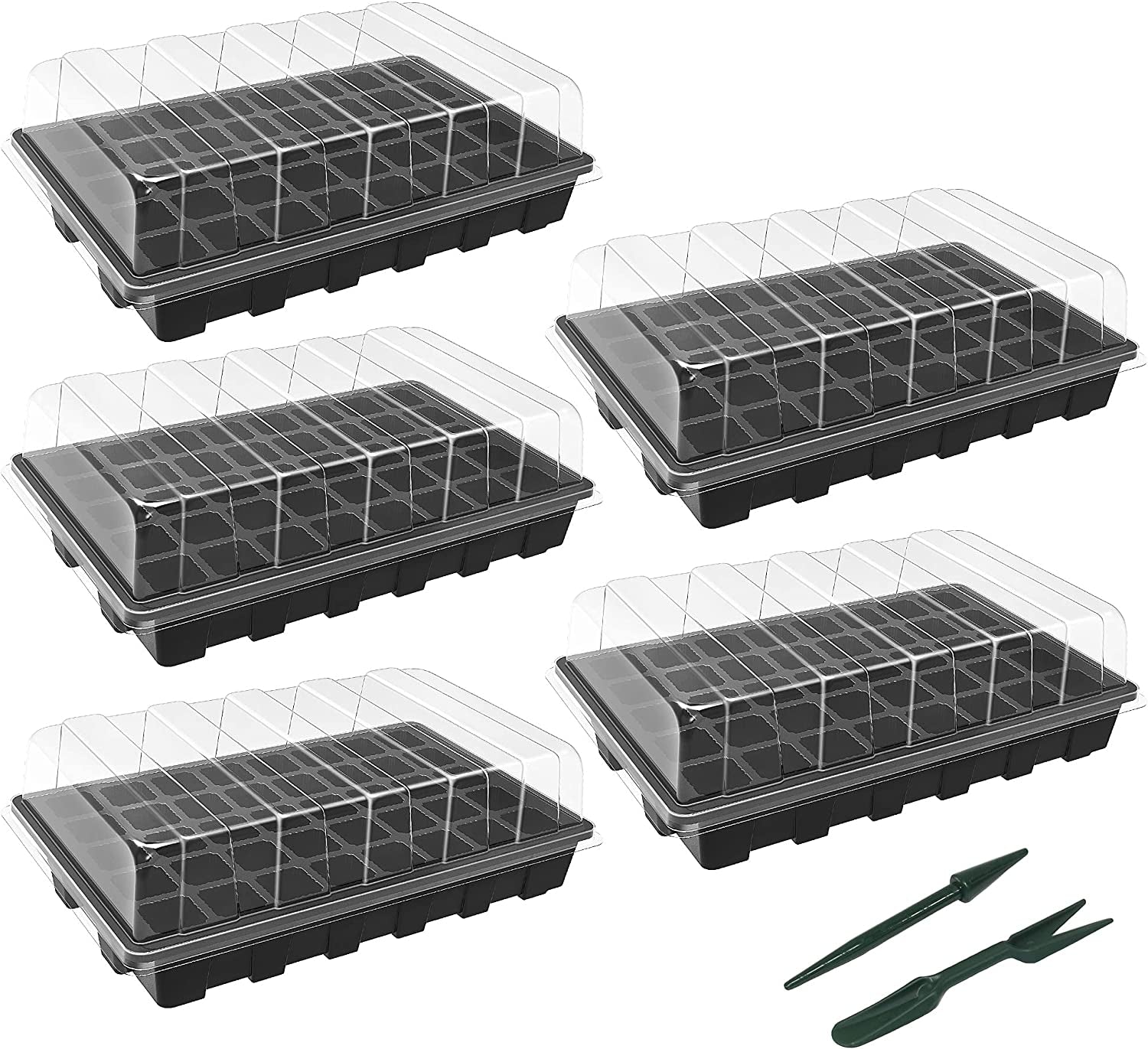 gardzen, Gardzen 5-Set Garden Propagator Set, Seed Tray Kits with 200-Cell, Seed Starter Tray with Dome and Base 15" X 9" (40-Cell per Tray)