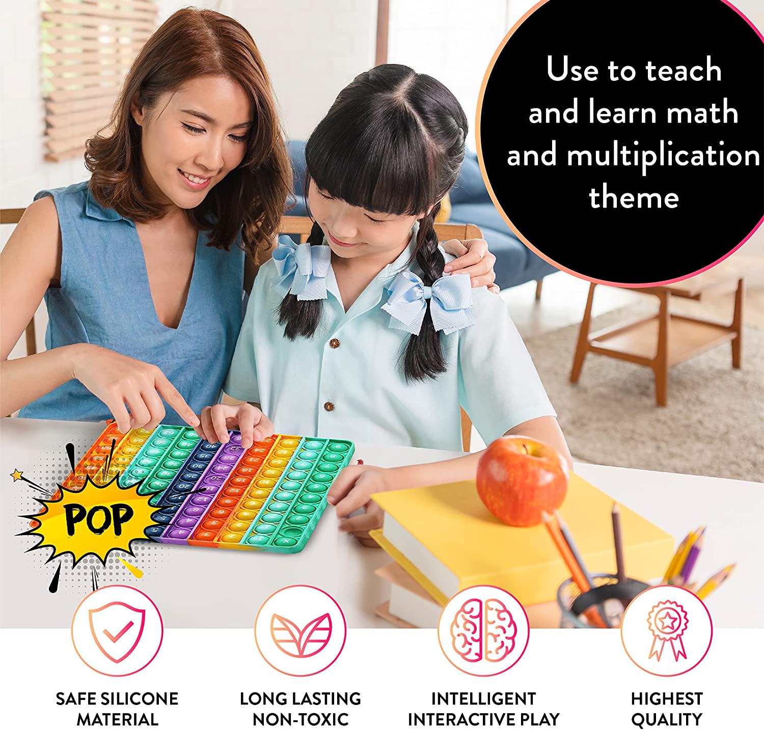 Genchi, Genchi Math Pop it Multiplication Manipulatives Education MathWizard Rainbow Fidget Sensory Toys Popper Toy Squeeze for Stress Relief Anxiety Autism ADHD ADD Adults Children (13 X 13)