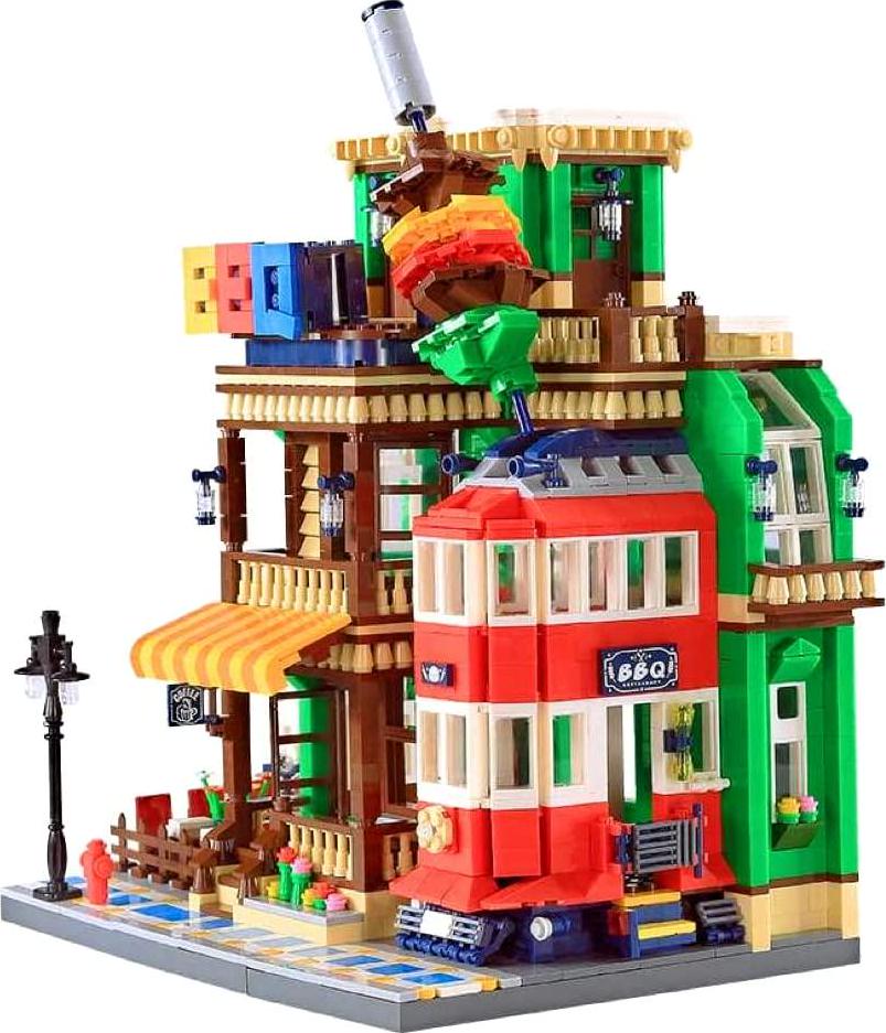 General Jim's, General Jim's Architectural City Creator Expert Downtown BBQ Diner Restaurant Building Blocks Toy Kit Set for Kids and Adults - Building Houses