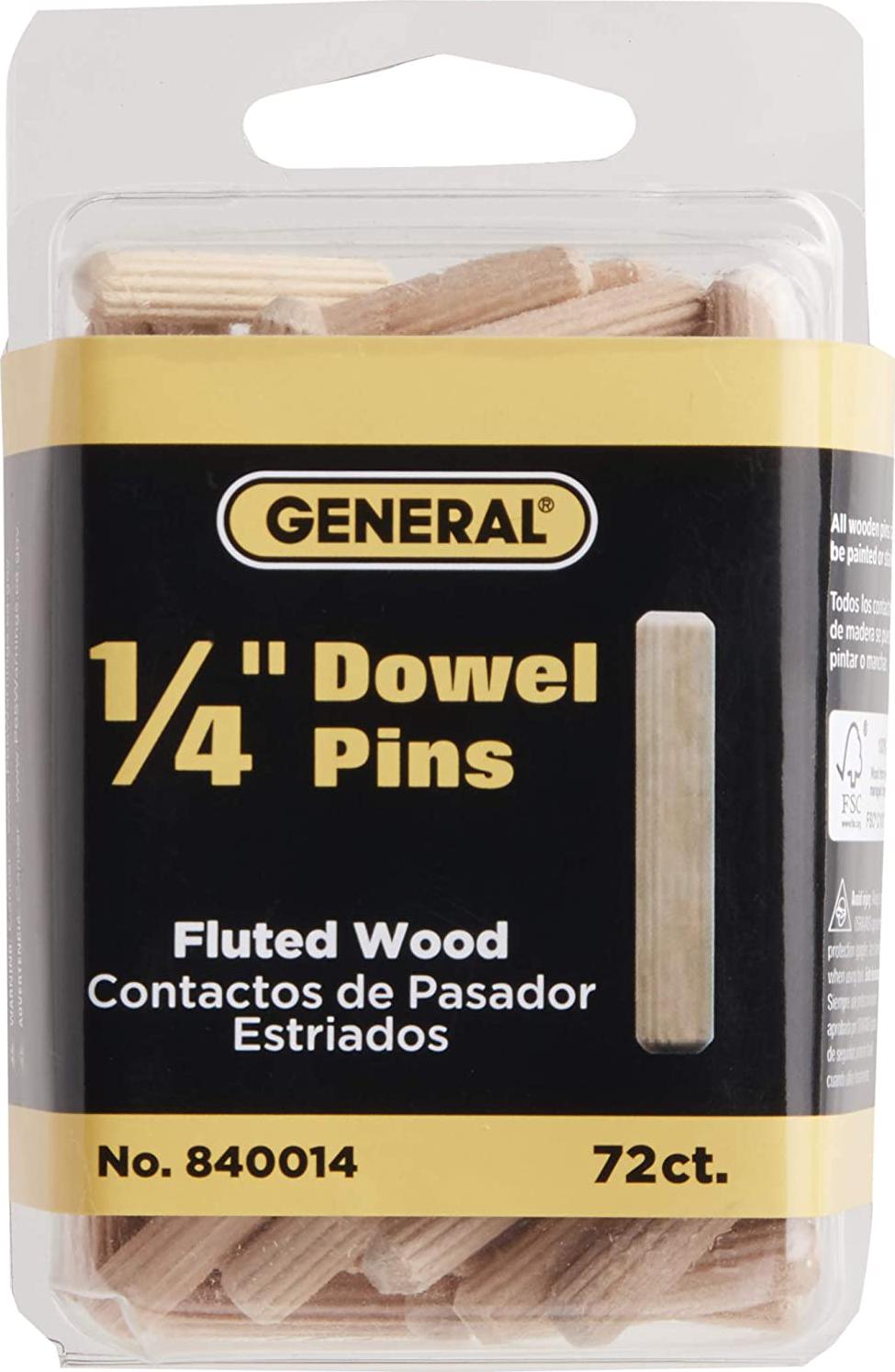 General Tools, General Tools 840014 1/4-Inch Fluted Wood Dowel Pins 72-Pack
