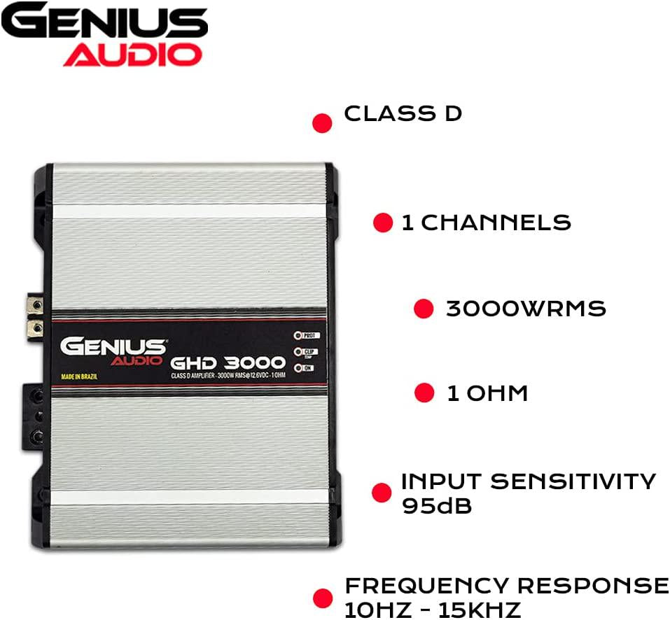 Genius, Genius GHD-3000 3000 Watts-RMS Compact Car Amplifier Monoblock Class-D 1-Ohm Stable