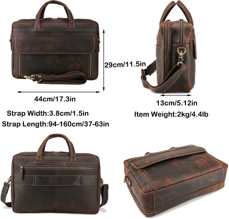 TIDING, Genuine Leather Briefcase for Men 17 Inch Laptop Computer Case Business Travel Work Messenger Cross Body Shoulder Bag