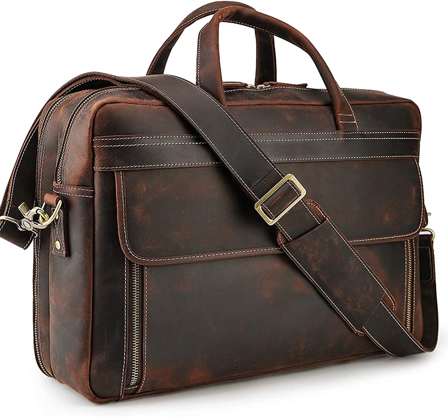 TIDING, Genuine Leather Briefcase for Men 17 Inch Laptop Computer Case Business Travel Work Messenger Cross Body Shoulder Bag