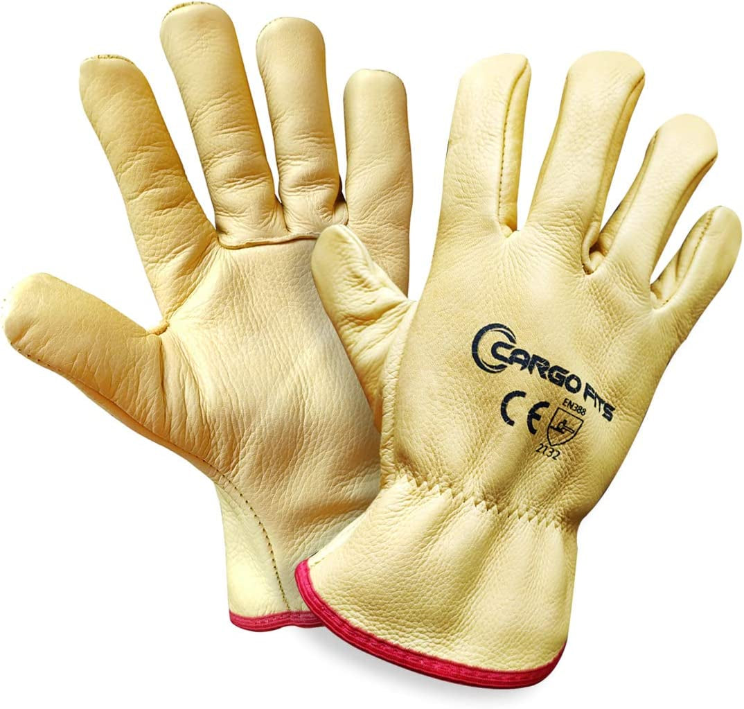 Cargo Fits, Genuine Premium Leather Work Gloves with Fleece Lined Thermal Cold Work Heavy Duty - Medium Size