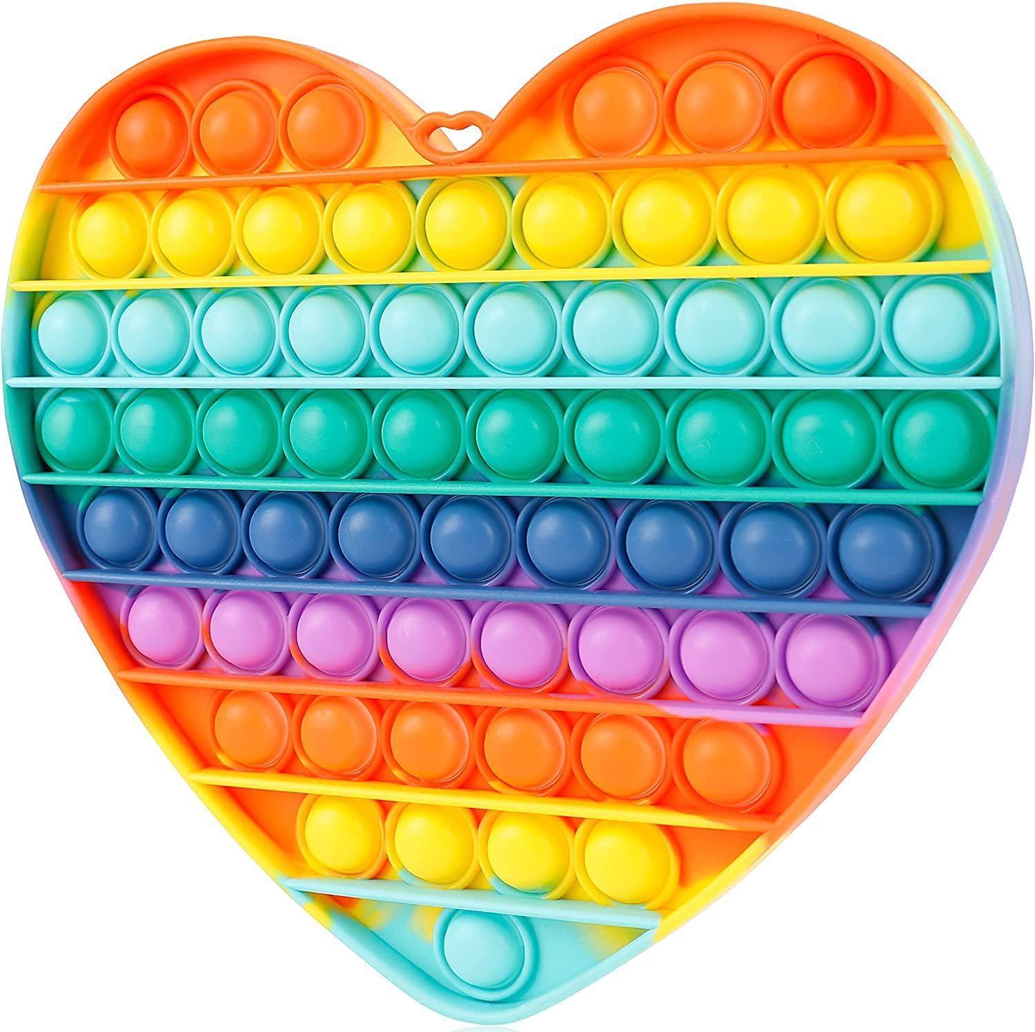 Nothers, Giant Popit Fidget Toy for Kids Teens Adult, Mega Big Jumbo Huge Large Push Poppop Pop Poop Popper it Figetget Sensory ADHD Anxiety Austim Stress Relief Game Cardioid Rainbow Heart