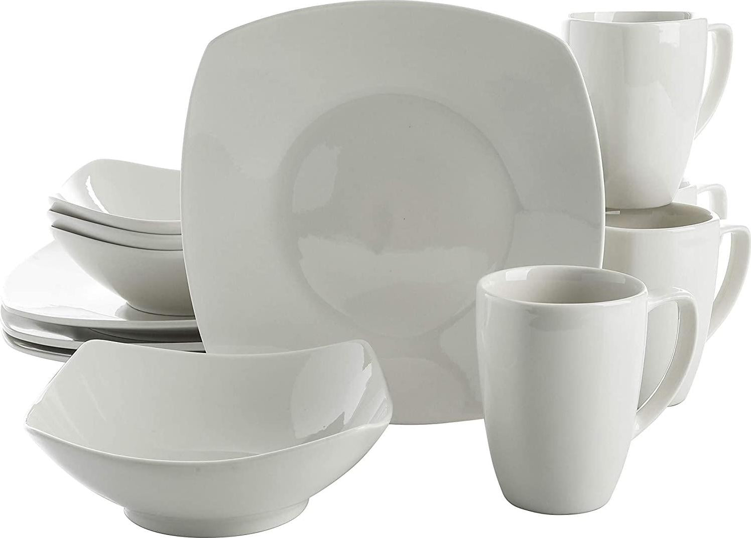 Gibson Home, Gibson Home Amelia Court Porcelain Dinnerware Set, Service for 4 (12pcs), White (Soft Square)