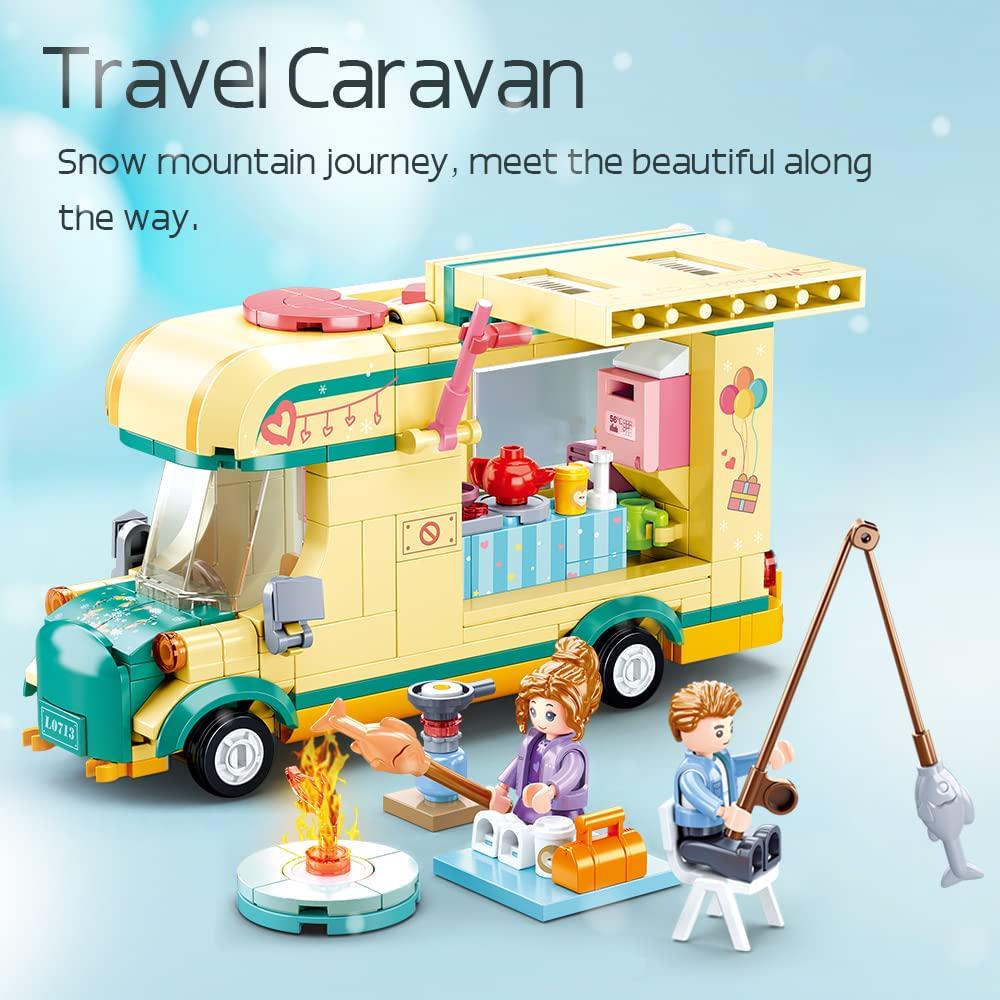 EDGKODK, Girls Friendship Bus Travel Truck Building Blocks, 314 Pieces Friends Touring Caravans Building Set Alone at Home or with Family