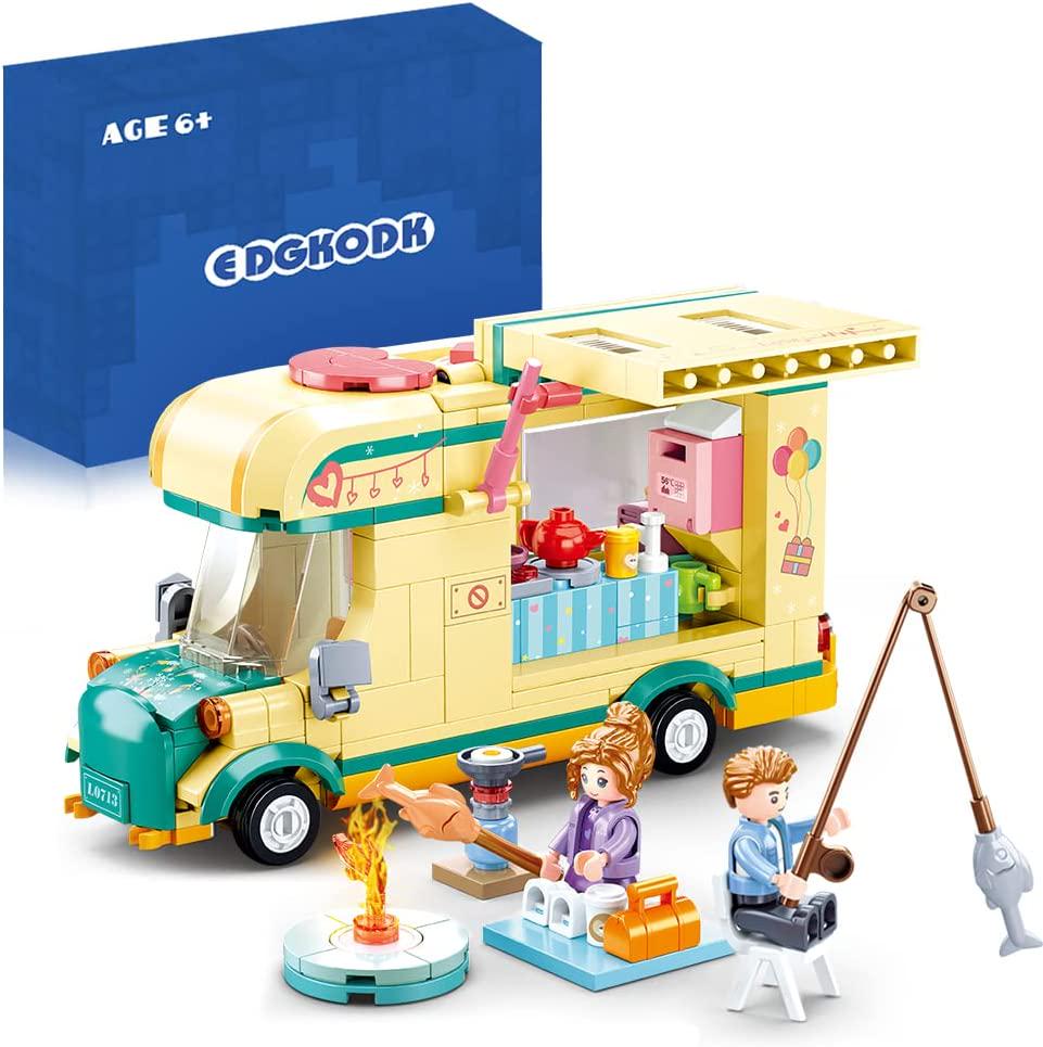 EDGKODK, Girls Friendship Bus Travel Truck Building Blocks, 314 Pieces Friends Touring Caravans Building Set Alone at Home or with Family