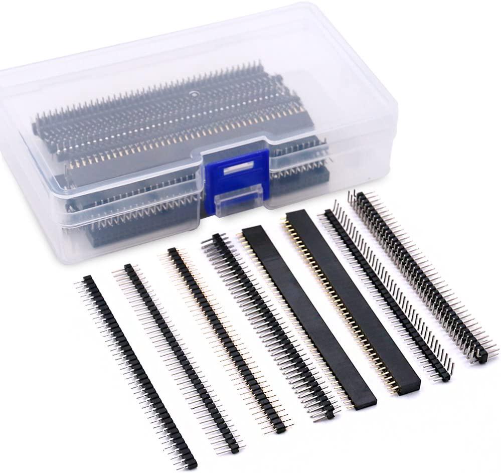 Glarks, Glarks 40Pcs 8 Kinds of 2.54mm Breakaway PCB Board 40 Pin Male and Female Pin Header Connectors Kit for Arduino Prototype Shield