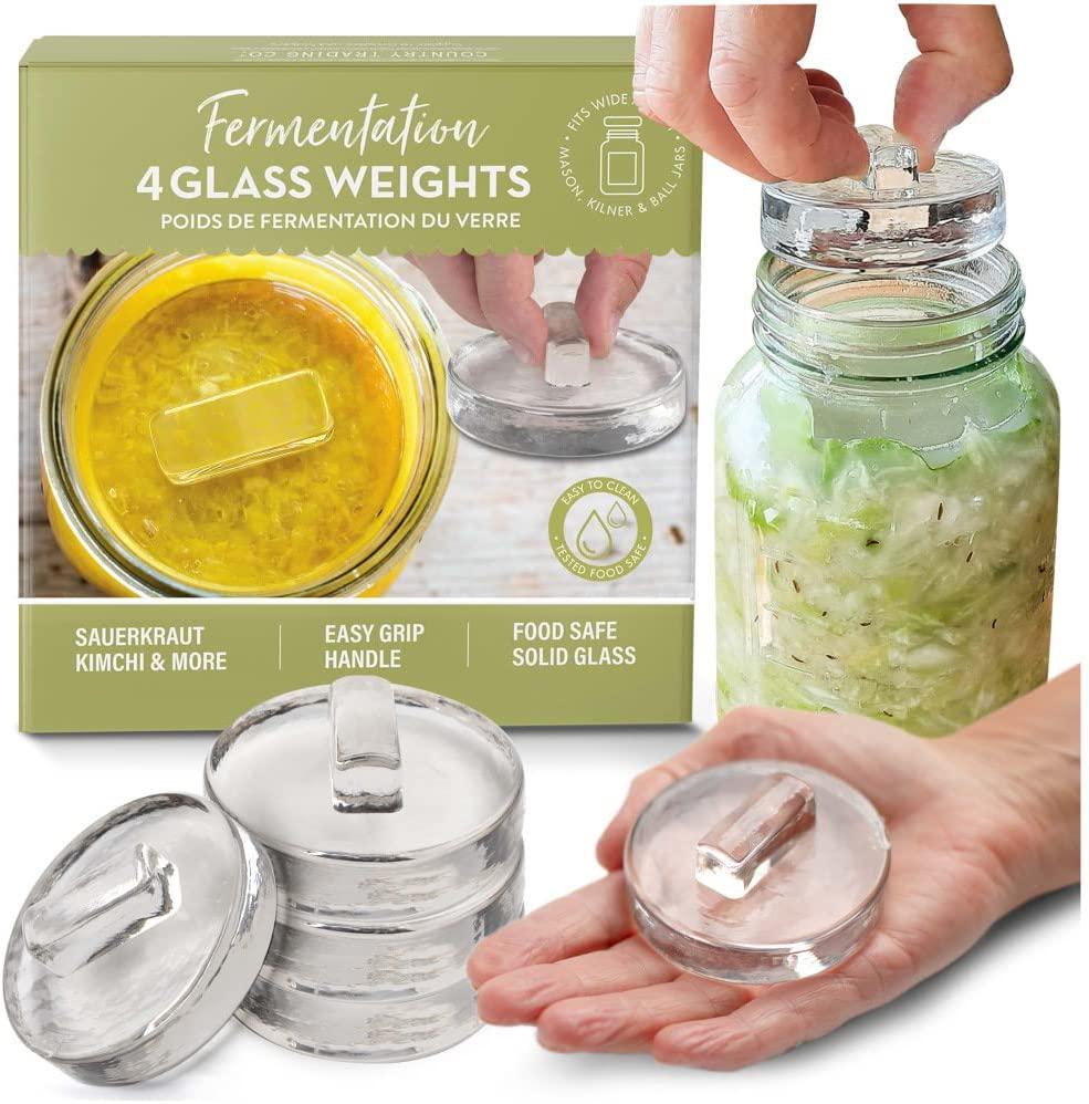 Country Trading Co., Glass Fermentation Weights for Fermenting with Easy Lift Handles - Boxed Set of 4
