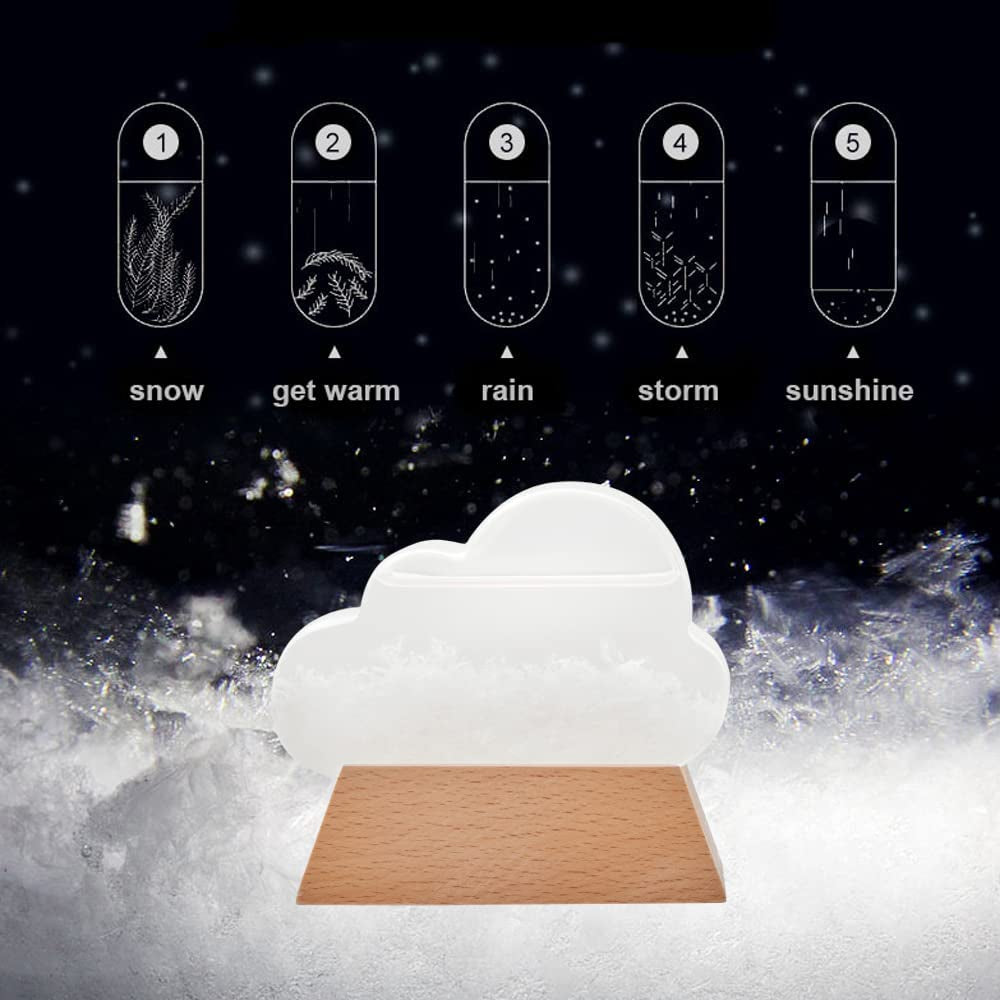 Lazy Dayz, Glass Weather Predictor Cloud Shaped Storm Barometer Forecast Station Wooden Base Creative Crystal Decorative Bottles Office Desktop Home Glass Craft Decoration Birthday Gift