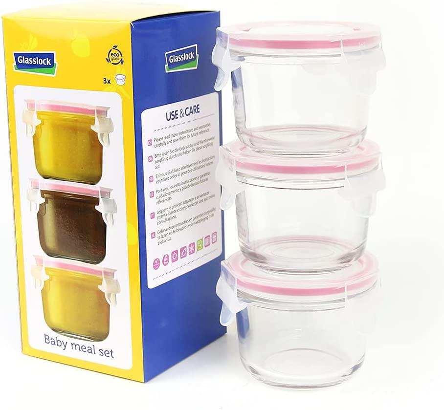 GLASSLOCK, Glasslock MCCB016 Baby Food Round Container, 3-Piece Set, Clear, GL-545