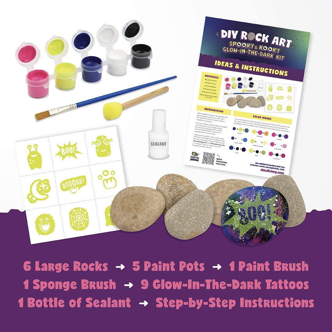 DOODLE HOG, Glow in The Dark Rock Painting Kit for Kids - Arts and Crafts for Girls Boys Ages 6-12 - Art Craft Kits Paint Set - Supplies for Painting Rocks - DIY Gift Ideas, Activities Age 4 6 7 8- 12, 9-12