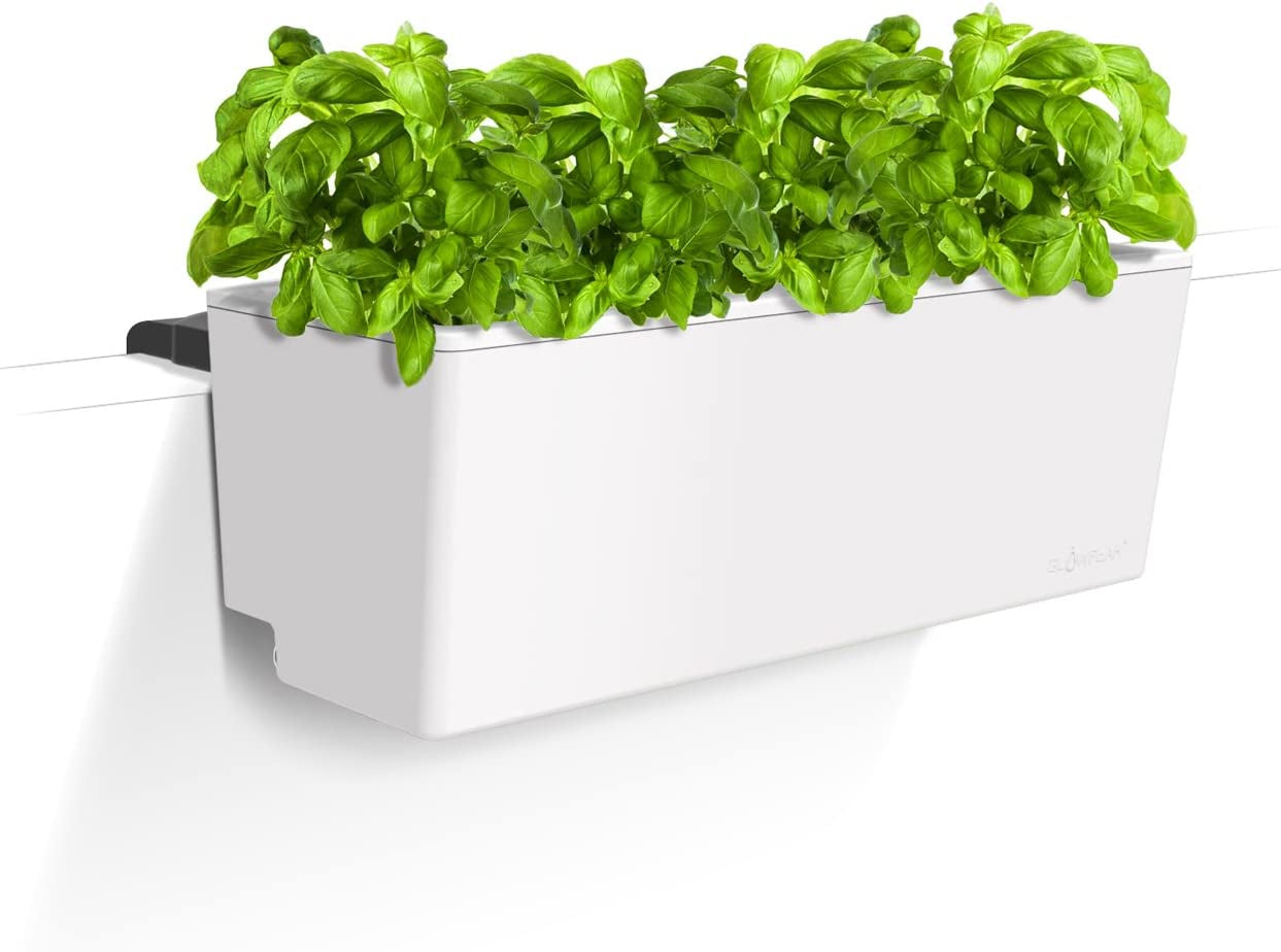 Glowpear, Glowpear Self Watering Mini Rail Planter - 60 Cm Pot, with Water Gauge, Balustrade Mounts, UV Stable, and Scalable for Home Balcony Deck Gardening