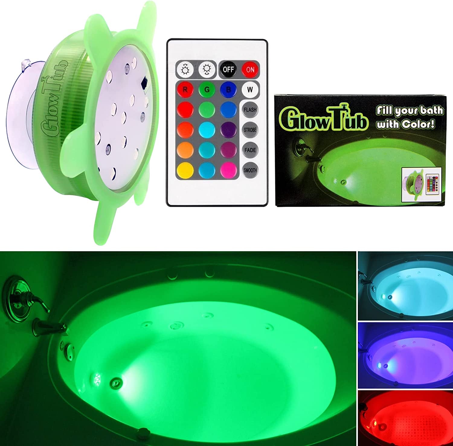 GlowTub, Glowtub Underwater Remote Controlled LED Color Changing Light for Bathtub or Spa - Battery Operated