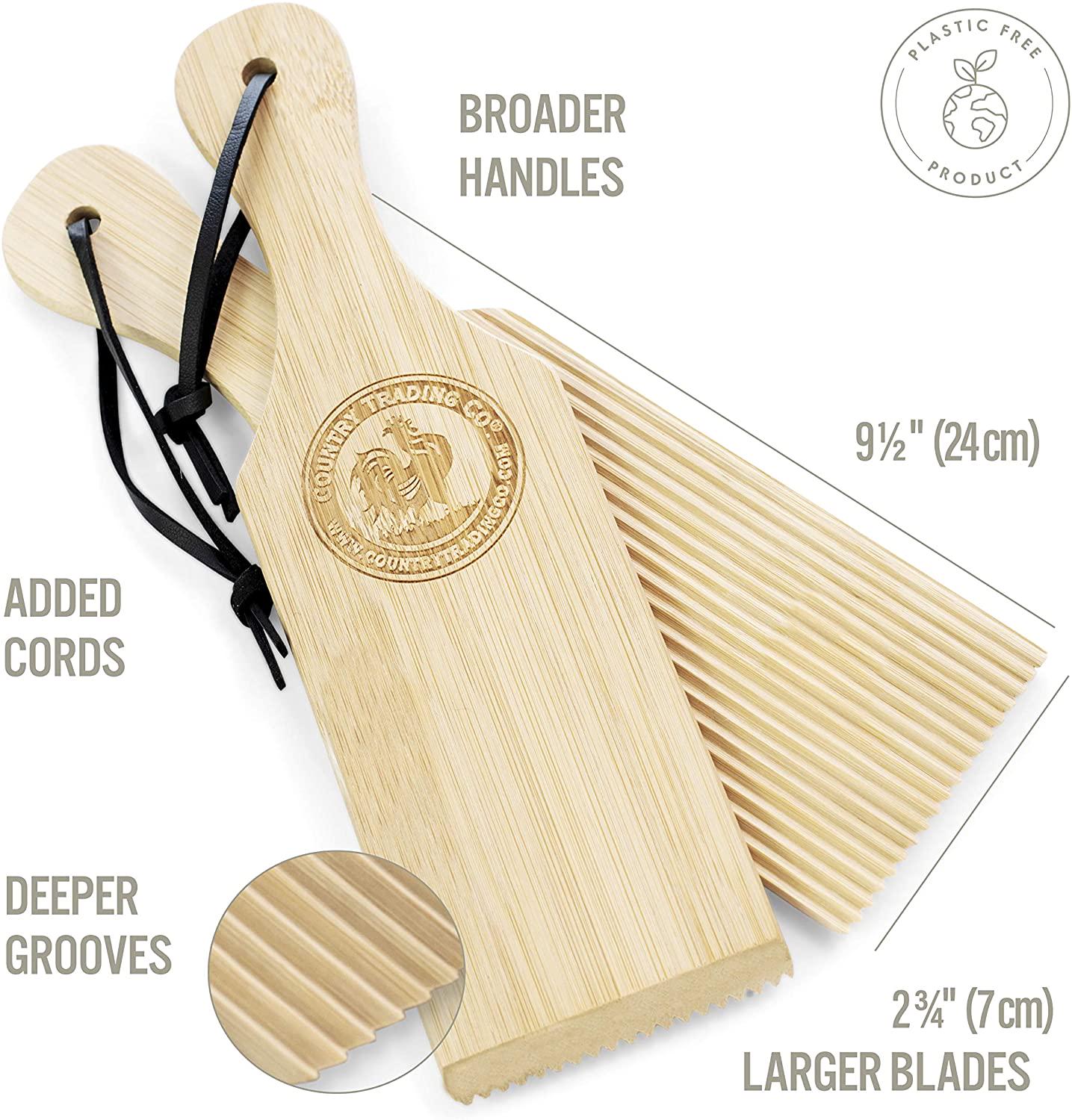 Country Trading Co., Gnocchi Boards and Wooden Butter Paddles to Easily Create Authentic Homemade Pasta and Butter Without Sticking - Set of 2 Makers - 24 cm