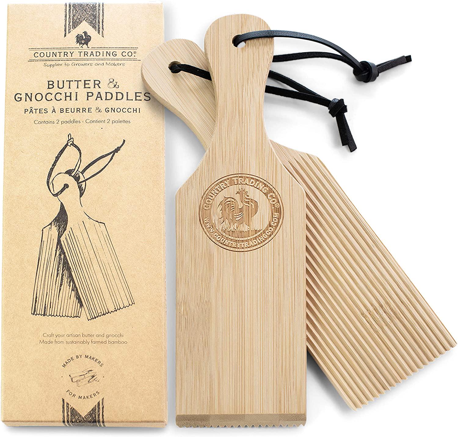 Country Trading Co., Gnocchi Boards and Wooden Butter Paddles to Easily Create Authentic Homemade Pasta and Butter Without Sticking - Set of 2 Makers - 24 cm