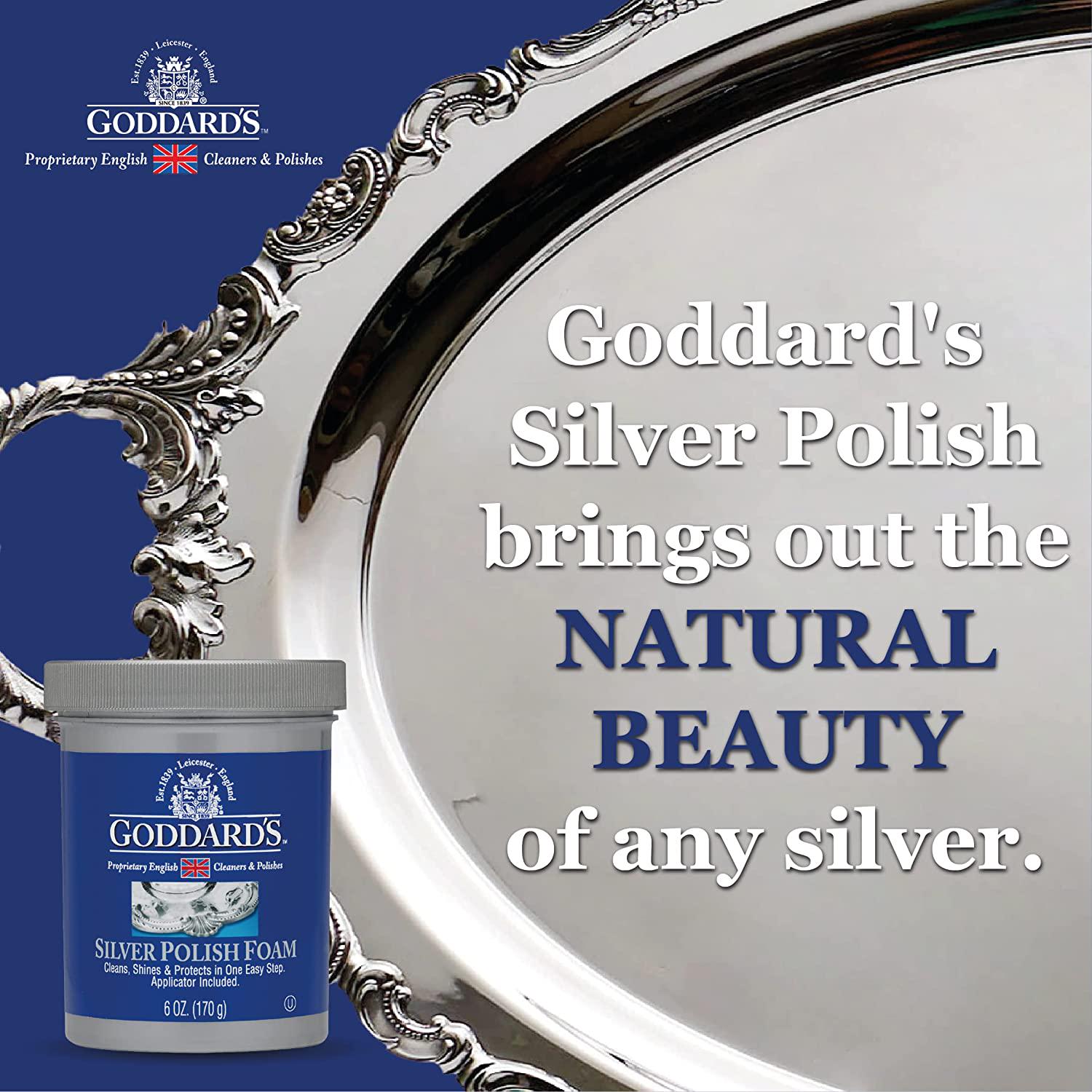 Goddard's, Goddard s Silver Polish Foam Silver Jewelry Cleaner for Antiques, Accessories, Ornaments and More Silver Cleaner for Silverware Protection Tarnish Remover for Jewelry w/Sponge Applicator (6 oz)