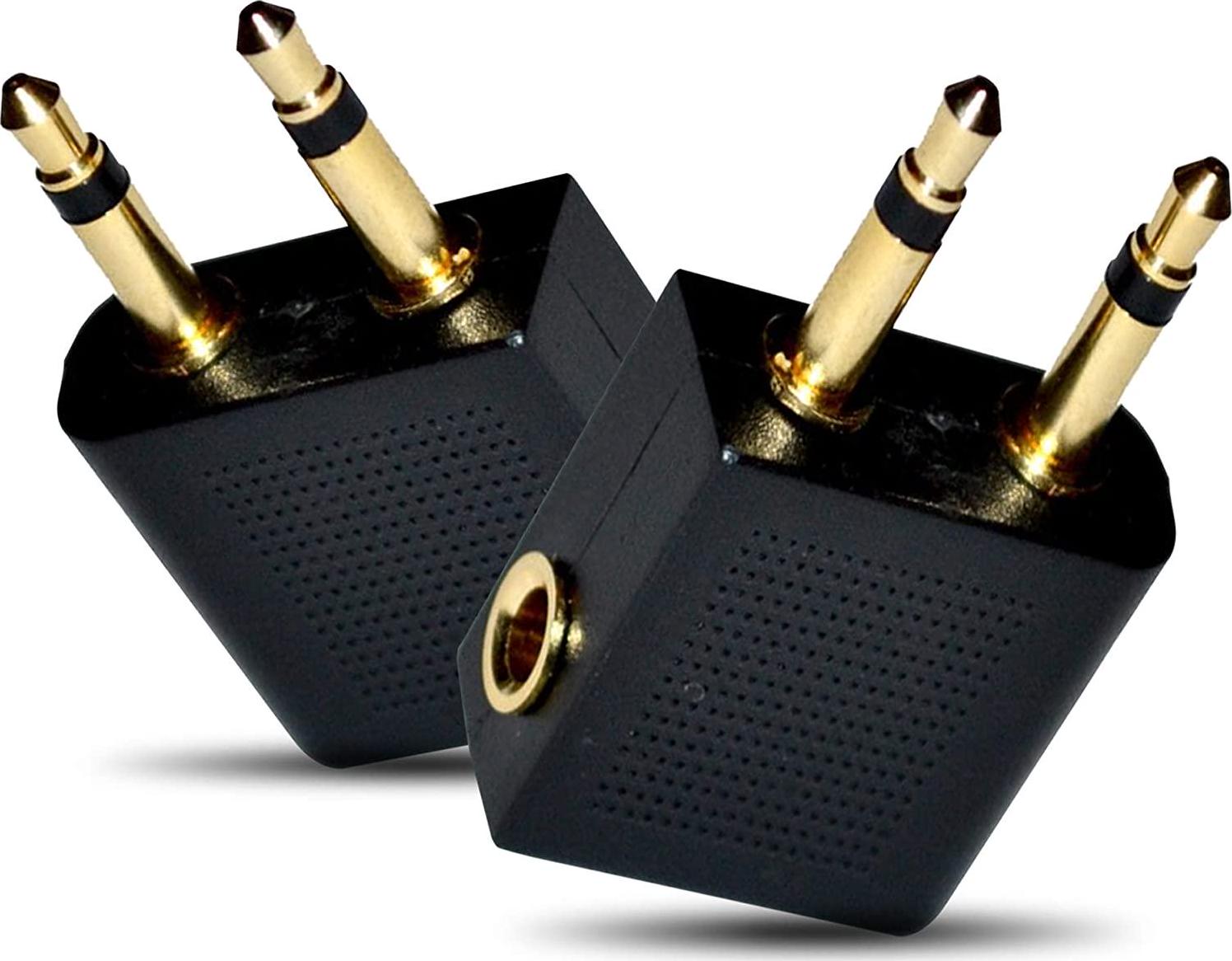 Mobi Lock, Gold Plated Airplane Flight Headphone Adapters (Pack of 2) | Allows You to use Your Earphones with All in-Flight Media Systems | This Airline Plane Headset Converter Enables Great Sound on All Planes