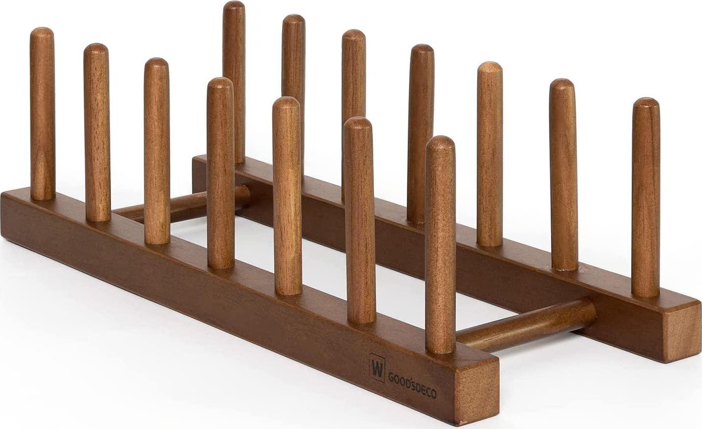 GOODSDECO, Goodsdeco Wooden Dish Rack - Dish Drying Rack for Dish Cup Bowl Cutting Board, Drying Rack Stand Storage Holder, Kitchen Countertop Organizer (Large, Walnut)