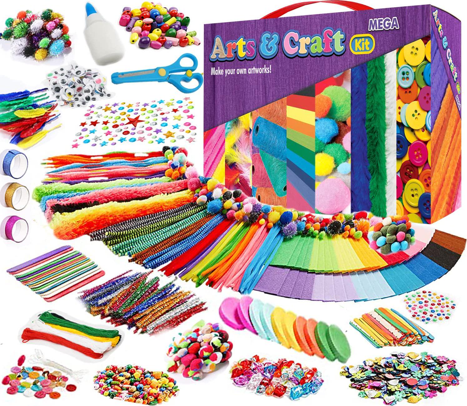 Goody King, GoodyKing Arts and Crafts Supplies Kit for Kids - Assorted Crafting Supply Bundle Set with Glue Stick for Preschool Activity - All in One DIY Crafting Projects Materials for Toddlers Ages 4 5 6 7 8 9