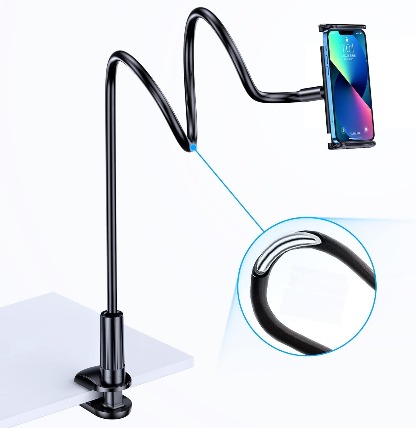 Coolpow, Gooseneck Phone Holder Stand for Bed: Flexible Arm Adjustable Cell Phones Mount Clamp on Desk Compatible with iPhone 13&12 Series or Other 4 -6.7 Phone (Black)
