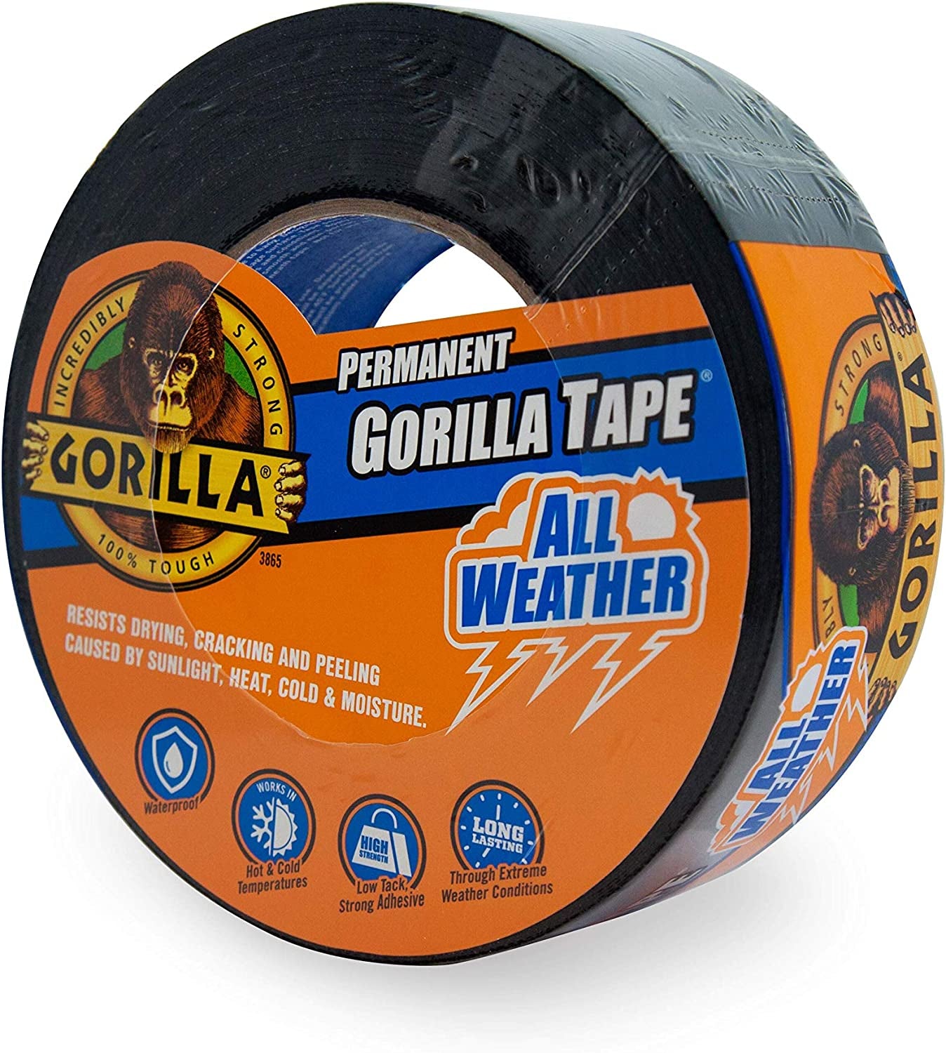 Gorilla, Gorilla All Weather Outdoor Waterproof Duct Tape, UV and Temperature Resistant, 1.88" X 25 Yd, Black, (Pack of 6)