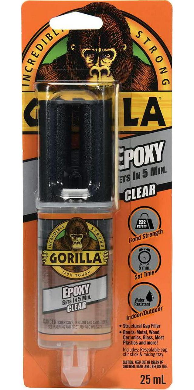 Gorilla, Gorilla Glue Epoxy, Dries Clear, Gap Filling, Indoor and Outdoor, Water Resistant, 5 Minute Set, Dries Clear Transparent, 25mL/0.85oz (Pack of 1), GG41011