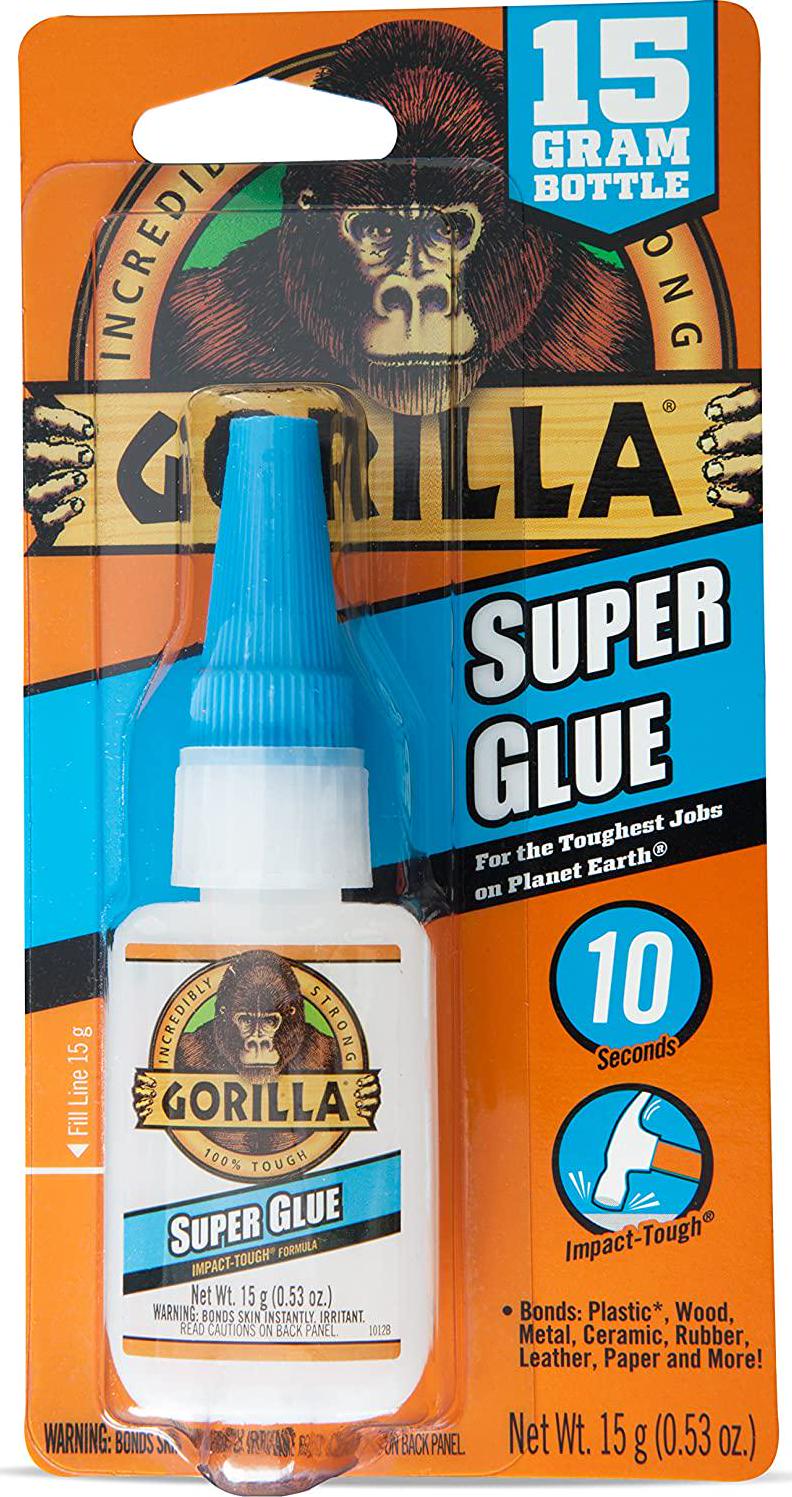 Gorilla, Gorilla Glue Super Glue Liquid, Fast-Setting, Versatile Cyanoacrylate Glue, Anti-Clog Cap, Flow Control Formula, Clear, 15g/0.53oz, (Pack of 1), GG41004