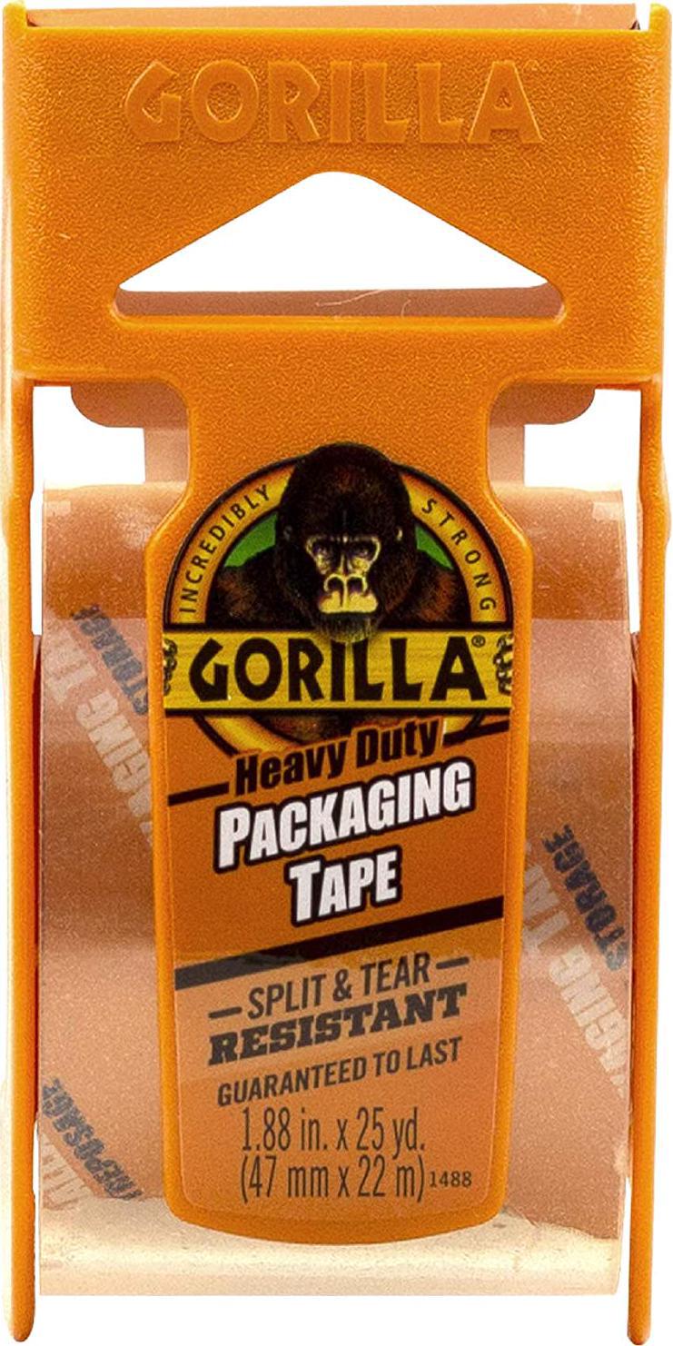 Gorilla, Gorilla Heavy Duty Packing Tape with Dispenser for Moving, Shipping and Storage, 1.88 x 25 yd, Clear, (Pack of 6)