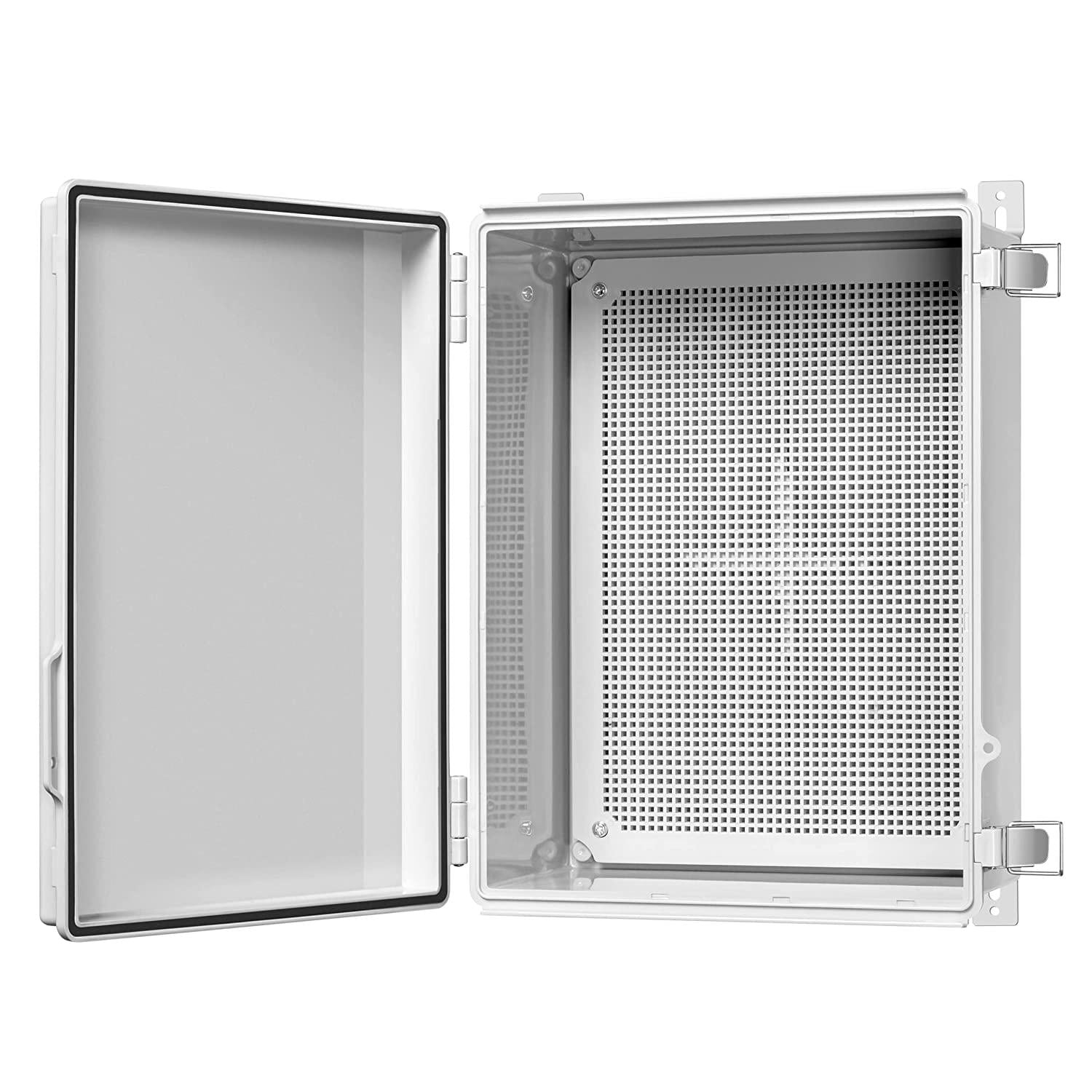 Gratury, Gratury Junction Box, Hinged Cover Stainless Steel Latch IP67 Waterproof Plastic Enclosure for Electrical Project with Mounting Plate and Wall Bracket 400×300×180mm (15.7 ×11.8 ×7.1 )