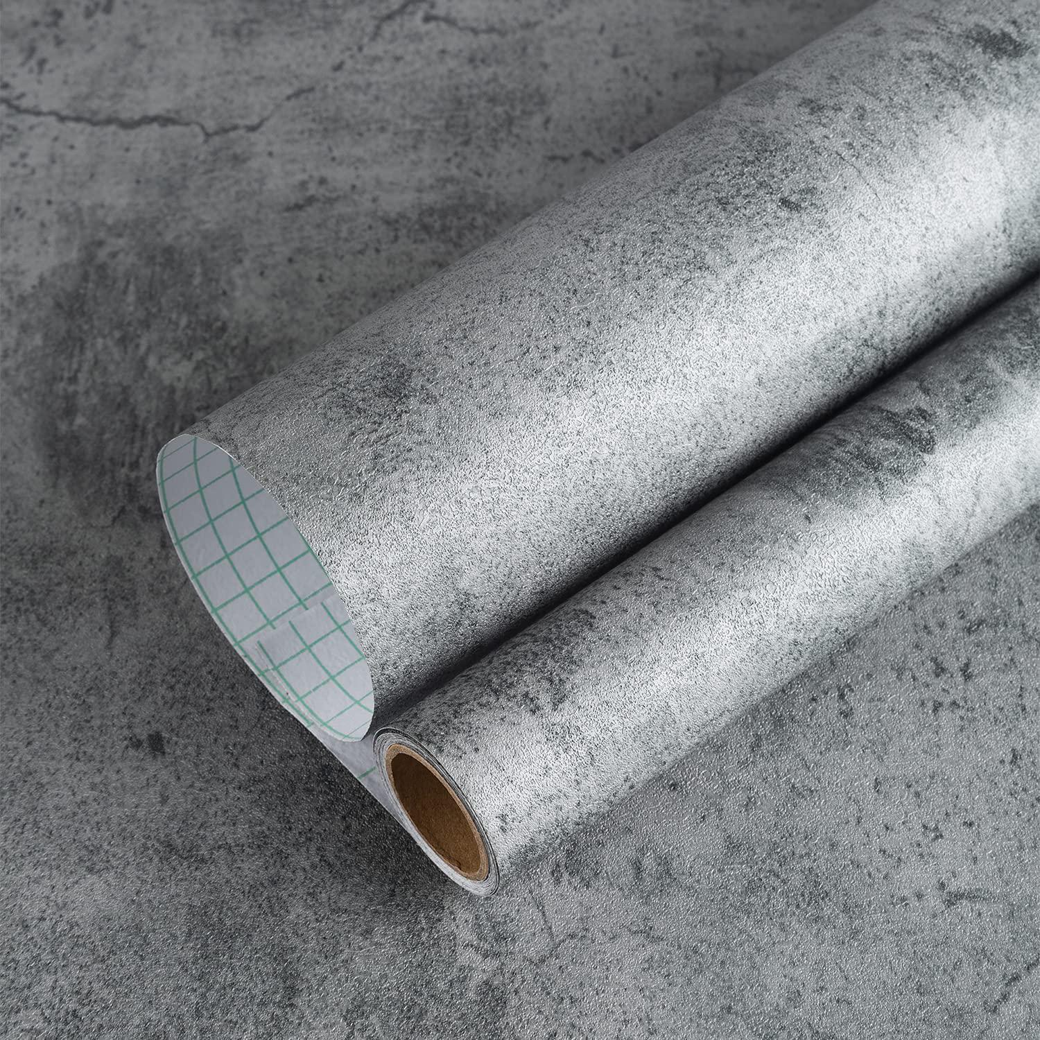 TOTIO, Gray Concrete Contact Paper Matte Thick Textured Grey Cement Wallpaper Peel Stick Countertop Contact Paper Removable Waterproof Adhesive Paper Industrial Style Wall Paper Kitchen Table Vinyl Wrap