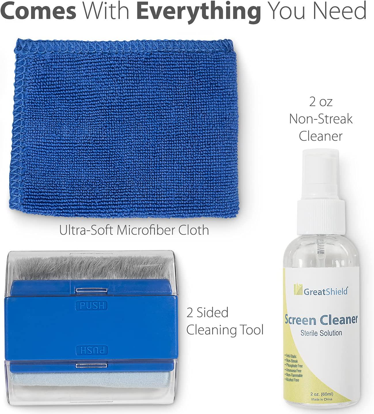 GreatShield, GreatShield LCD Touchscreen Cleaning Kit with Microfiber Cloth, Brush, Non-Alcoholic Spray Solution for Laptops, PC Monitors, Smartphones, Tablets, LED, TVs, DSLR Cameras, Camcorders