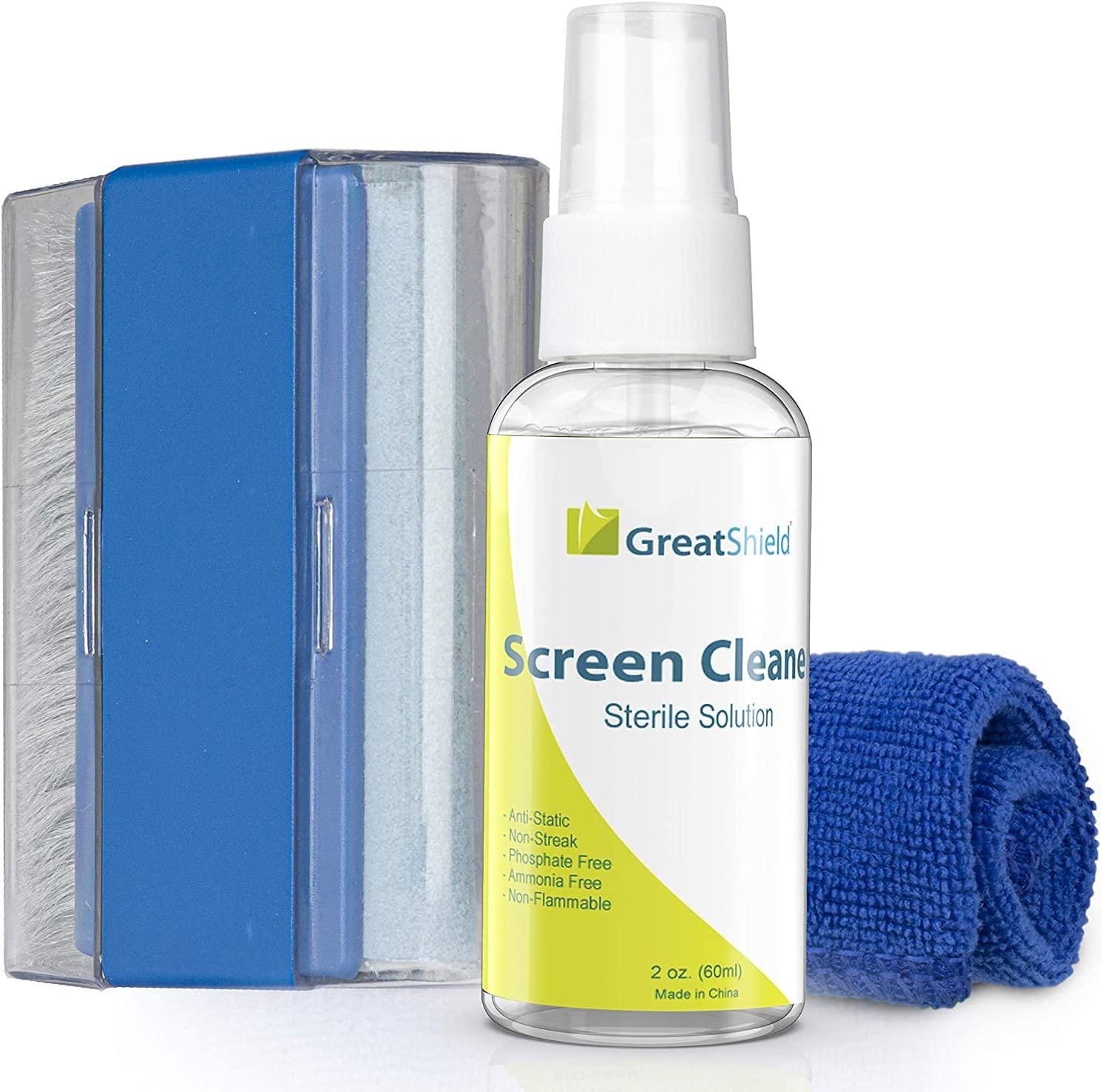GreatShield, GreatShield LCD Touchscreen Cleaning Kit with Microfiber Cloth, Brush, Non-Alcoholic Spray Solution for Laptops, PC Monitors, Smartphones, Tablets, LED, TVs, DSLR Cameras, Camcorders