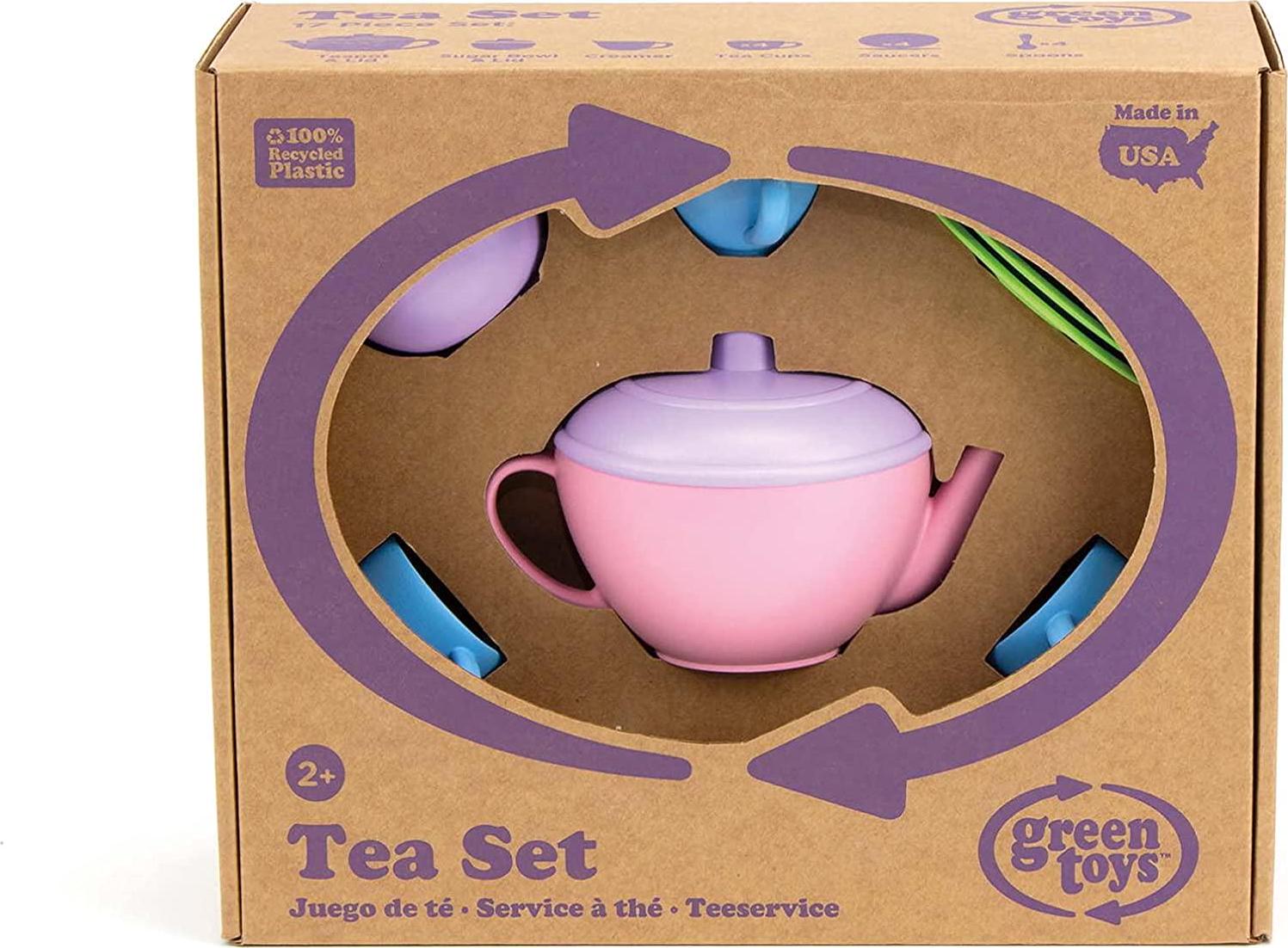 Green Toys, Green Toys TEA01R Tea Set,Pink/Yellow, 15 Pieces